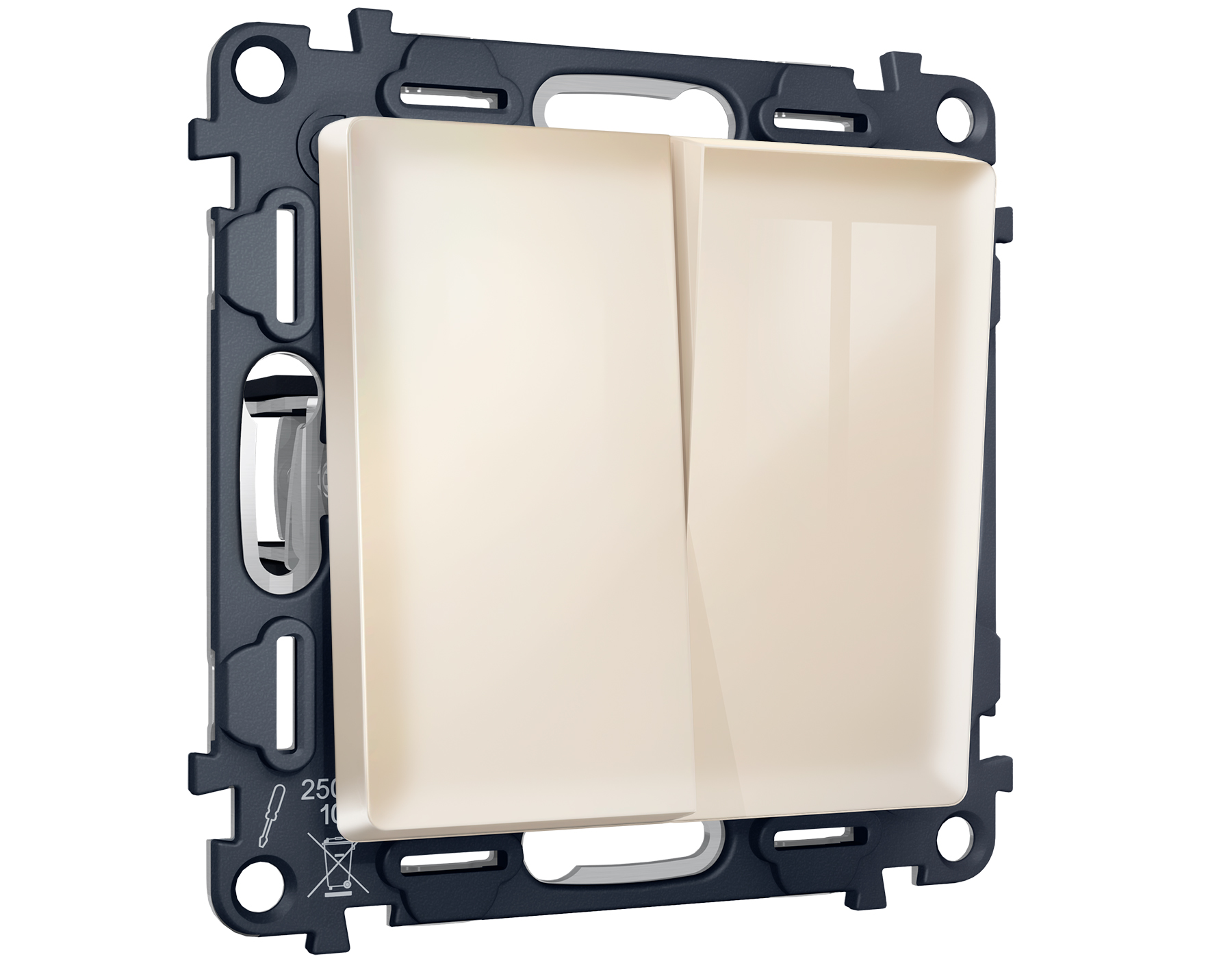 MA303030 Комплект механизма 2-клавишного перекрестного выключателя 10A-250V ALFA Бежевый глянец QUAN