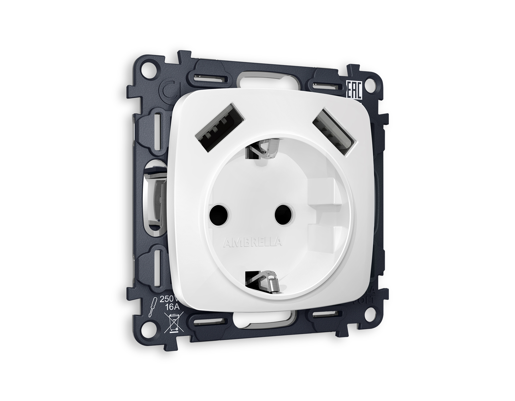 MO129010 Комплект механизма электр розетки OMEGA Белый матовый 2USB A+A 18W с/з QUANT (OP1290,VM155)