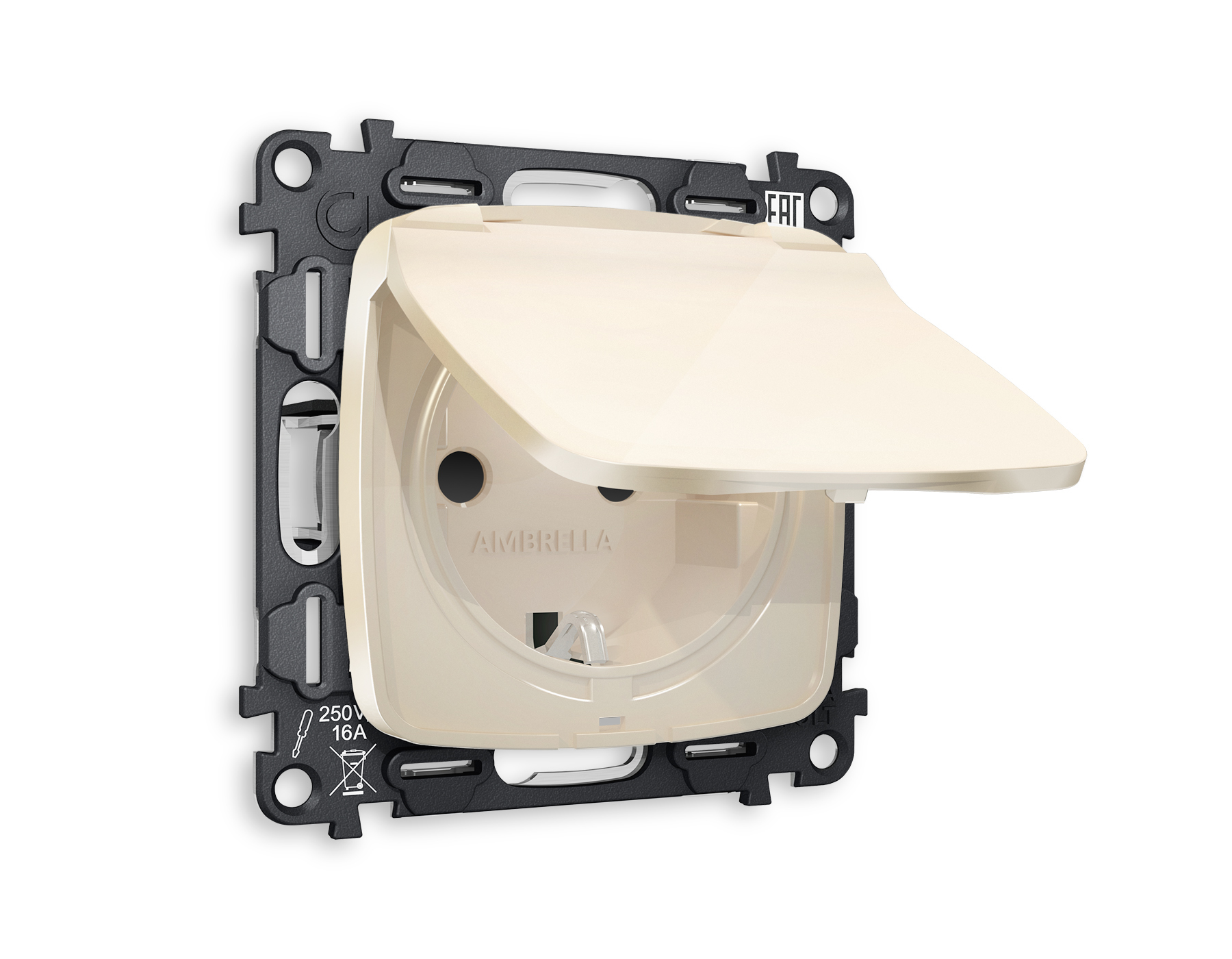 MO308010 Комплект механизма электр розетки OMEGA Бежевый глянец с/з штор/кр IP44 QUANT(OP3080,VM141)