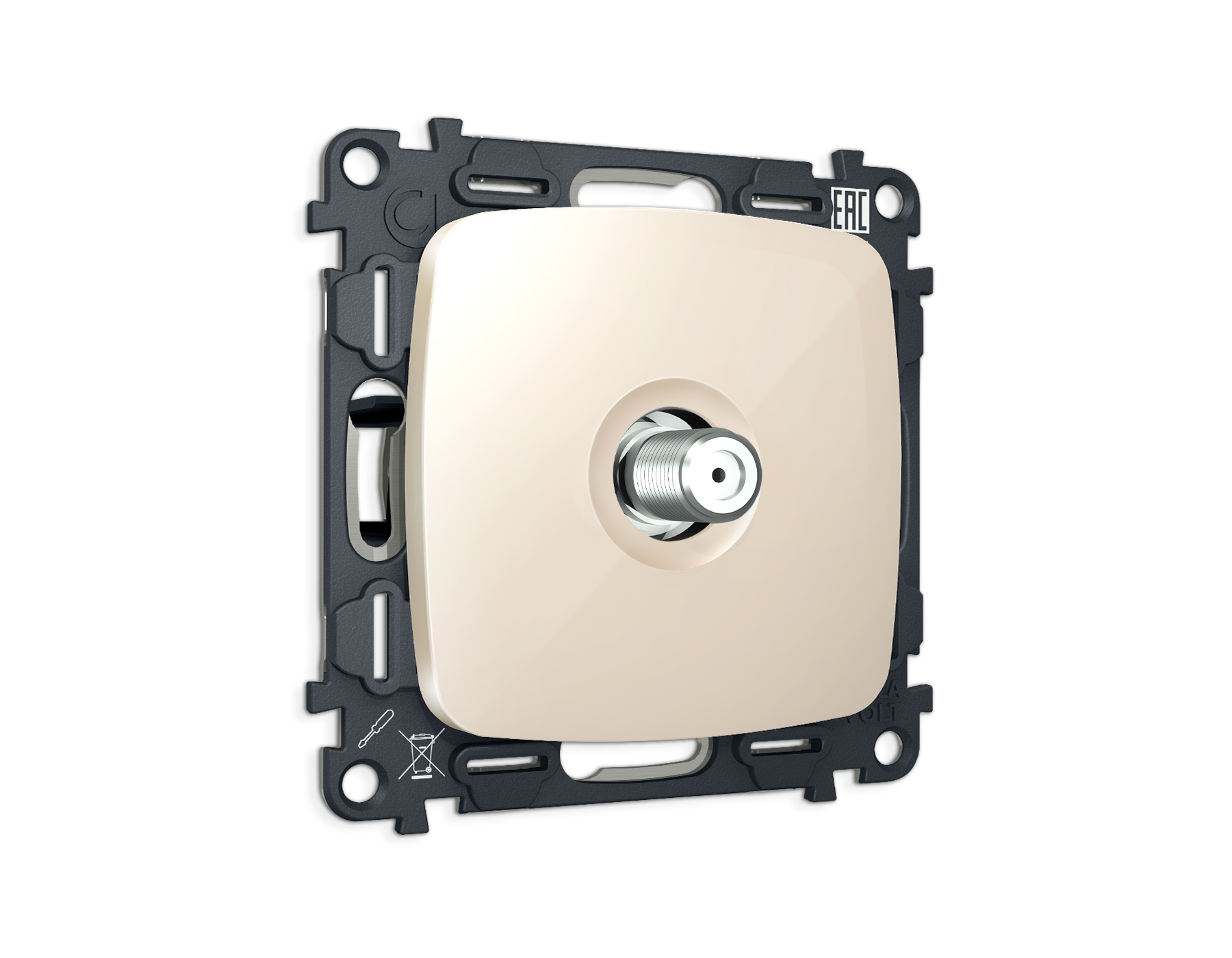 MO313050 Комплект механизм TV розетки SAT 5-2400MHz 3.5dB OMEGA Бежевый глянец QUANT (OP3130, VM215)