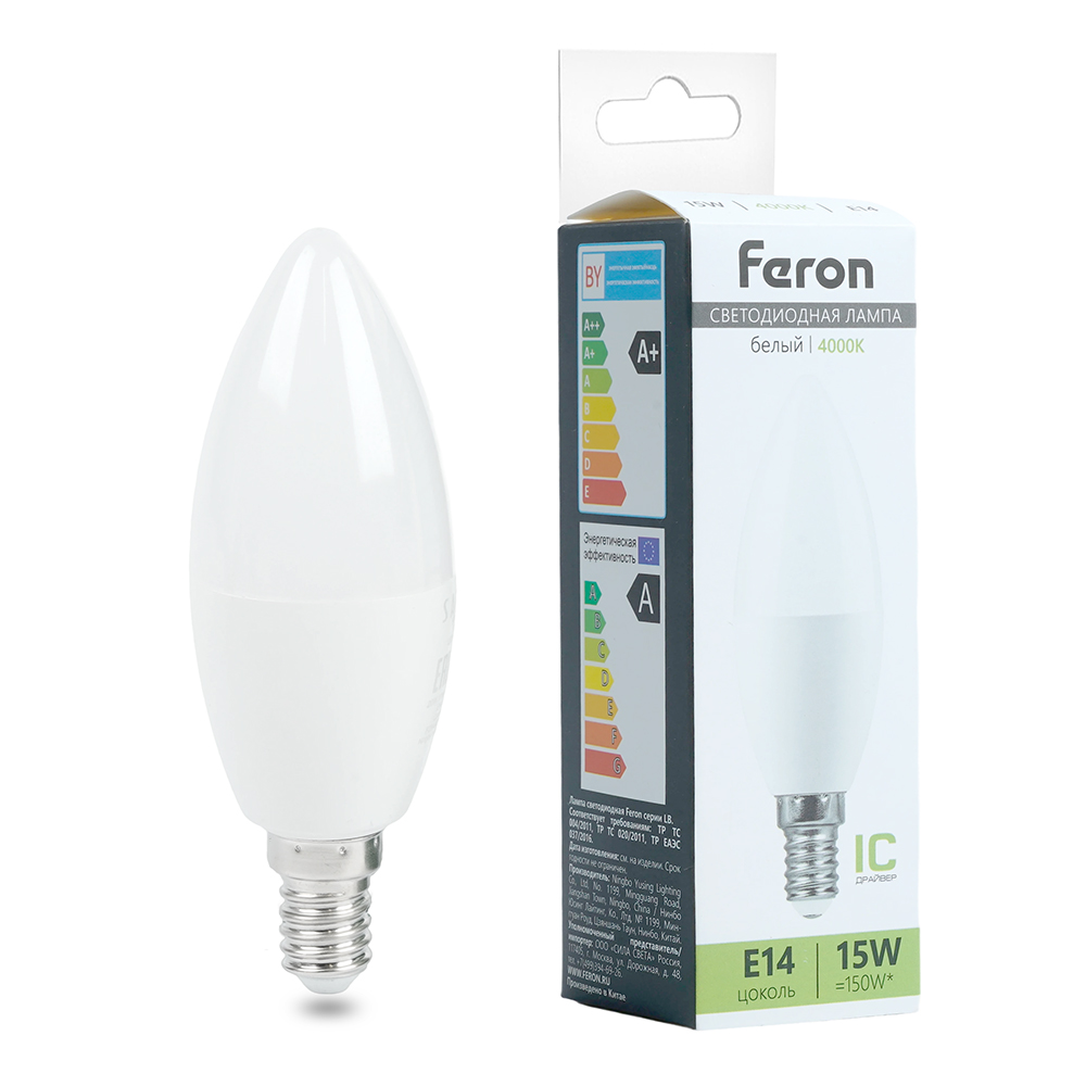 Лампа светодиодная FERON LB-980 15W 230V E14 4000K С37 
