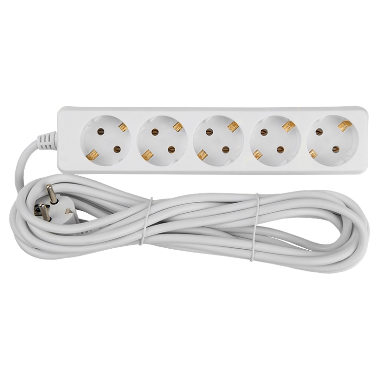 Удлинитель бытовой GES-16-3x100-5-1,5m, 16А, 3х1 мм2, 5 мест, 1,5 метра, с заземлением, без вылючате