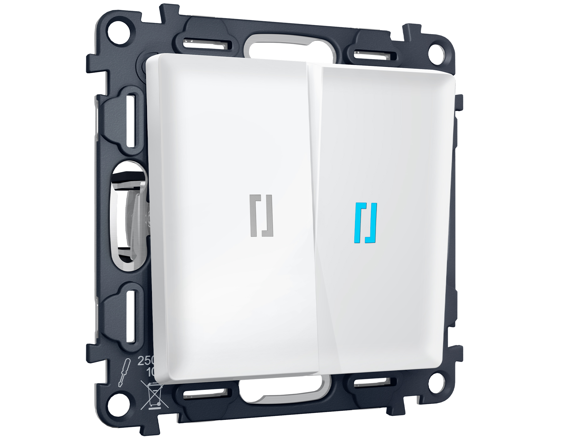 MA124040 Комплект механизма 2-кл прох.выкл с подсв 10000K ALFA Белый матов QUANT (AP1240,VM120,G29B)