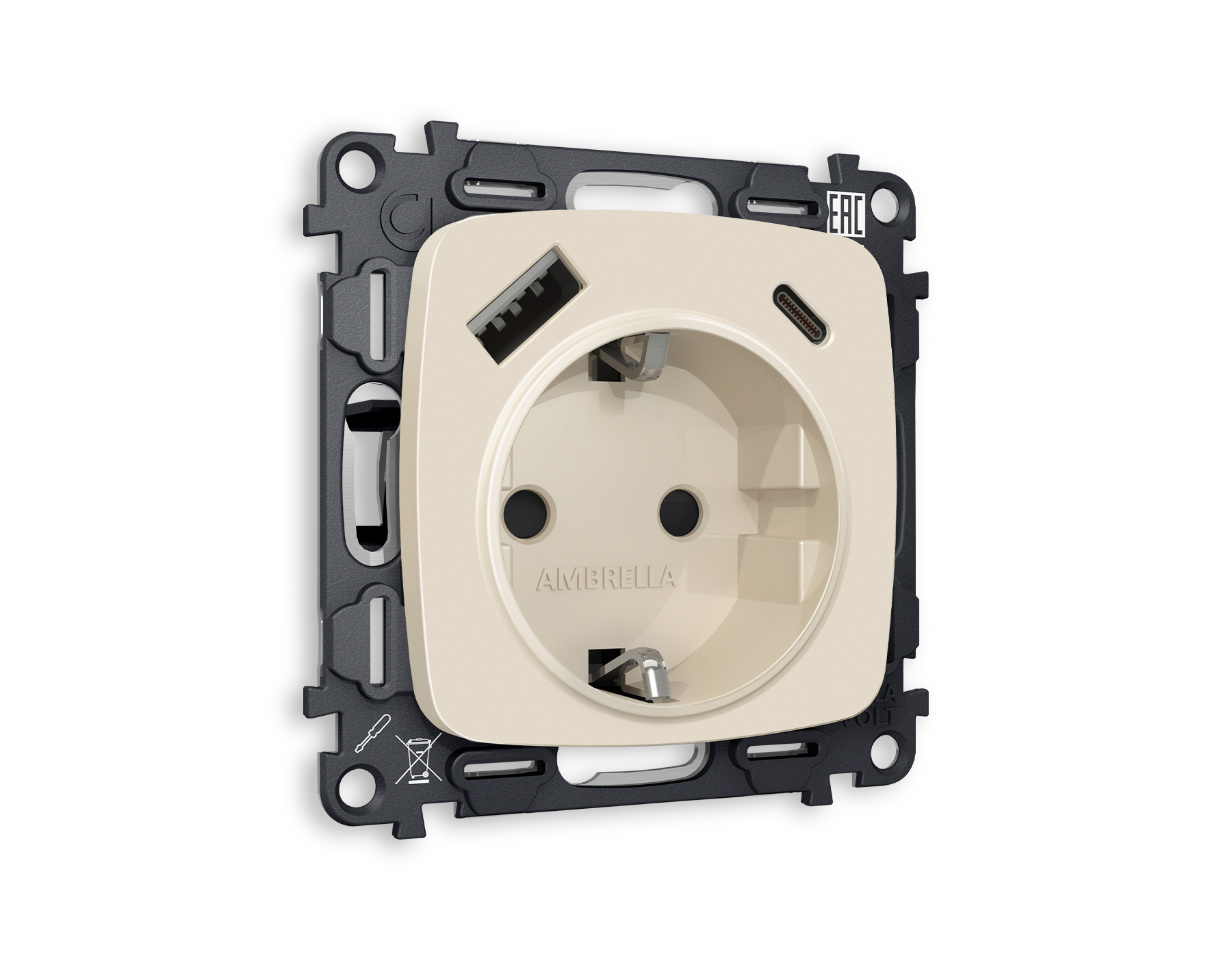 MO330010 Комплект механизма электр розетки OMEGA Бежев матовый 2USB A+C 20W с/з QUANT(OP3300,VM160)