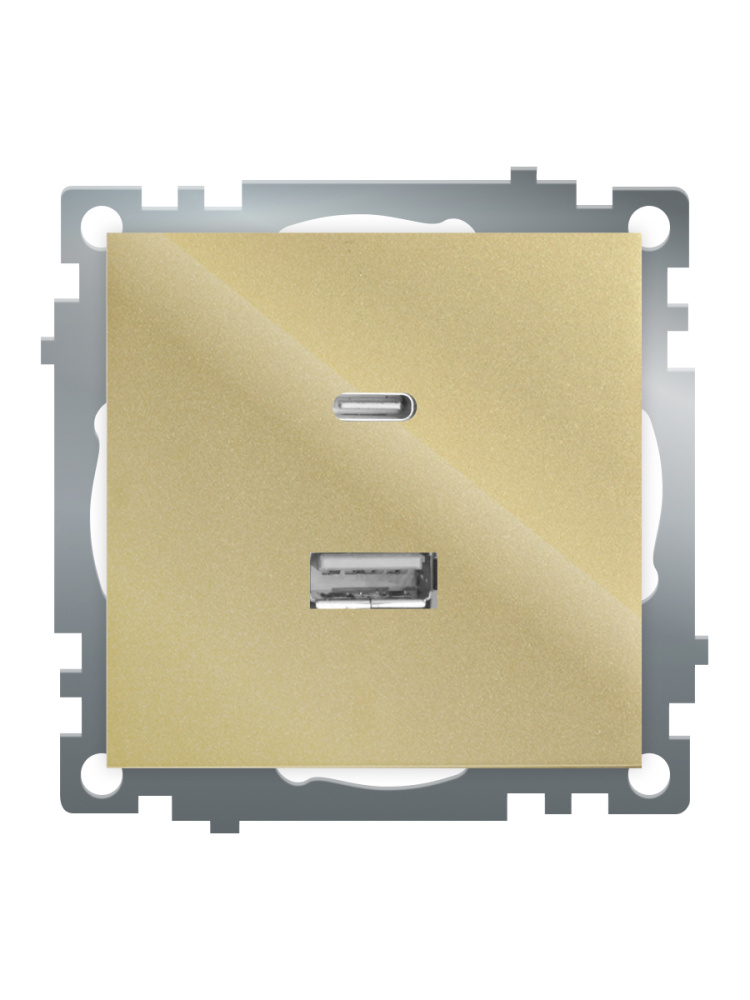 Розетка 2-местная USB + type C (механизм), 250В, 3А, max 20W, серия Катрин, золото, GLS10-7116-08
