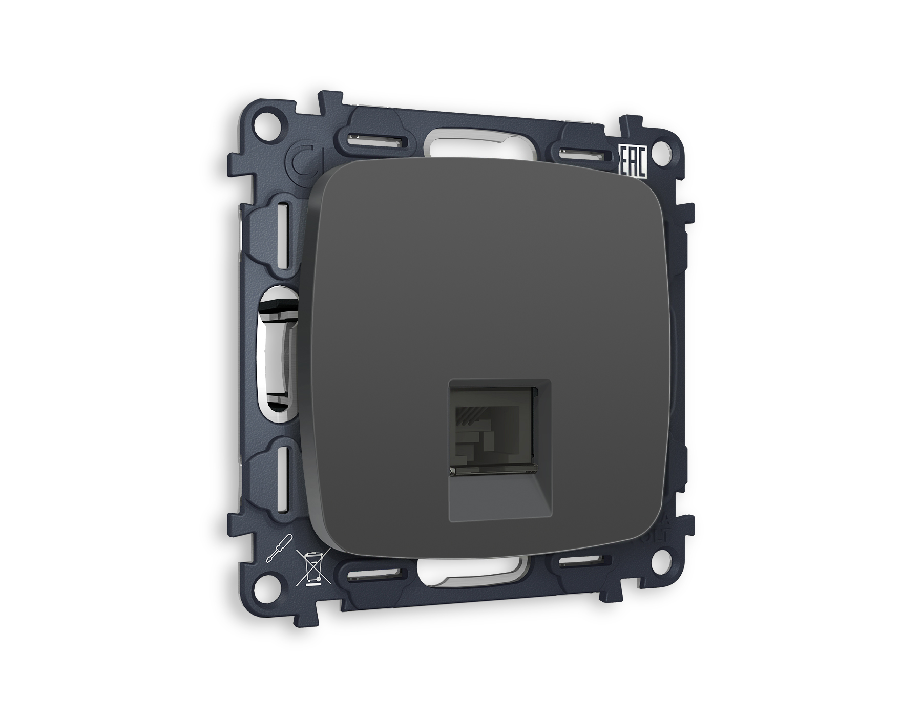 MO912030 Комплект механизма телеф розетки OMEGA Графит мягкое касан RJ-11(4P4C) QUANT(OP9120,VM190)