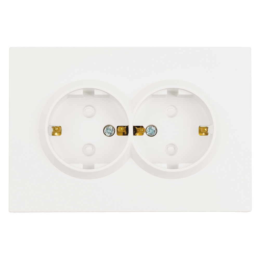 Розетка 2-местная с защитной шторкой с/з, 250В, 16А, серия Эмили, RST16-5114-01, белый фарфор