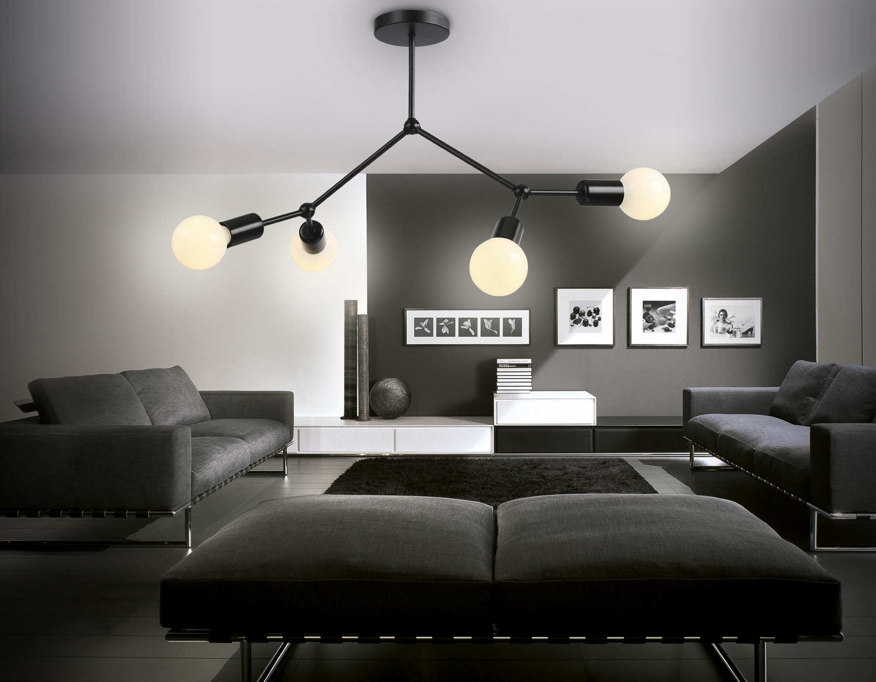 Потолочный светильник в стиле лофт Ambrella TR8033/4 BK черный E27*4 max 40W D670*440