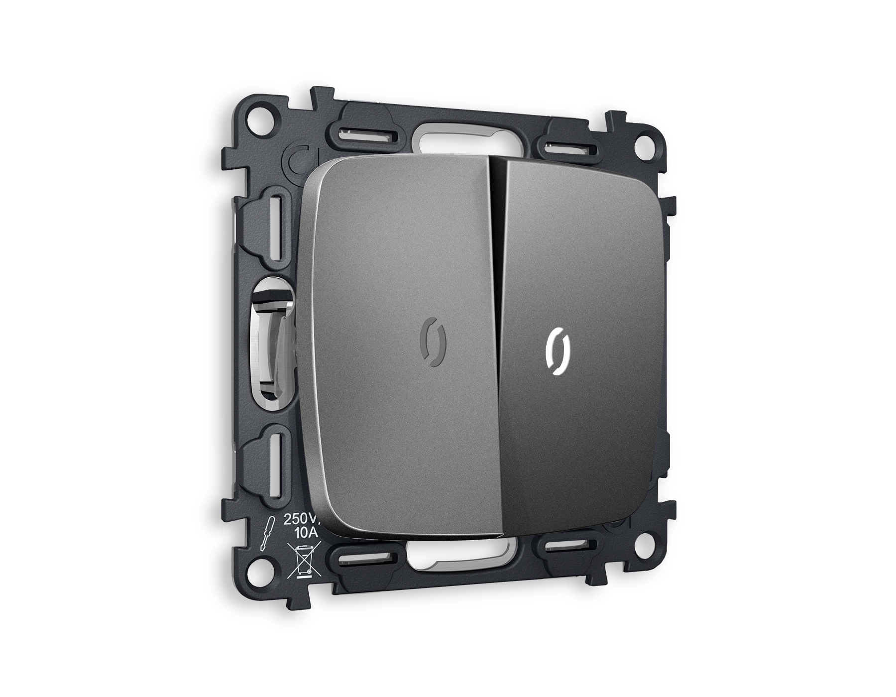 MO654015 Комплект механизма 2-кл выкл с подсв 5600K OMEGA Антрацит серый QUANT(OP6540,VM115,G14W)