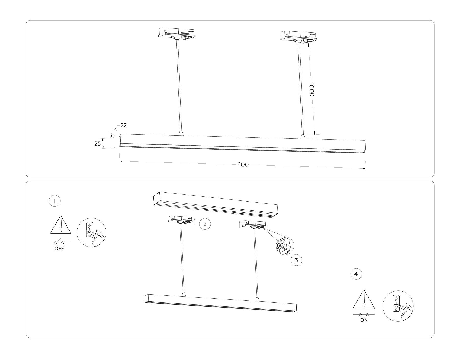 Трековый светодиодный светильник GL6787 BK черный LED 24W 4200K 600*22*1025