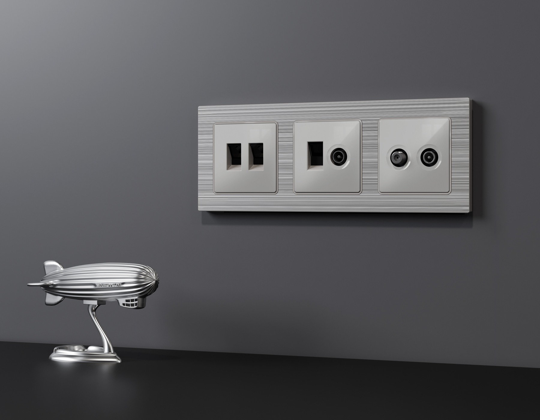 AP4133 Лицевая панель ALFA (Серебро глянец) для TV двойной розетки QUANT