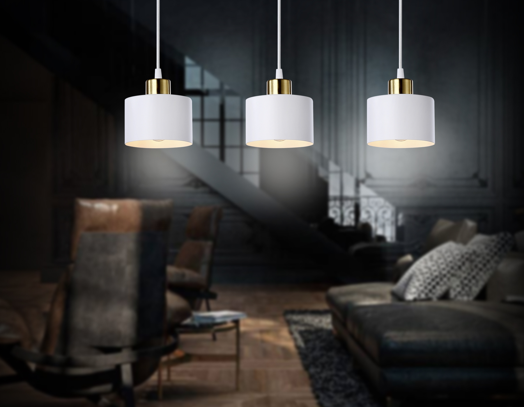 Светильник подвесной в стиле лофт Ambrella TR8117/3 WH/BS белый/латунь E27*3 max 40W 580*120*970