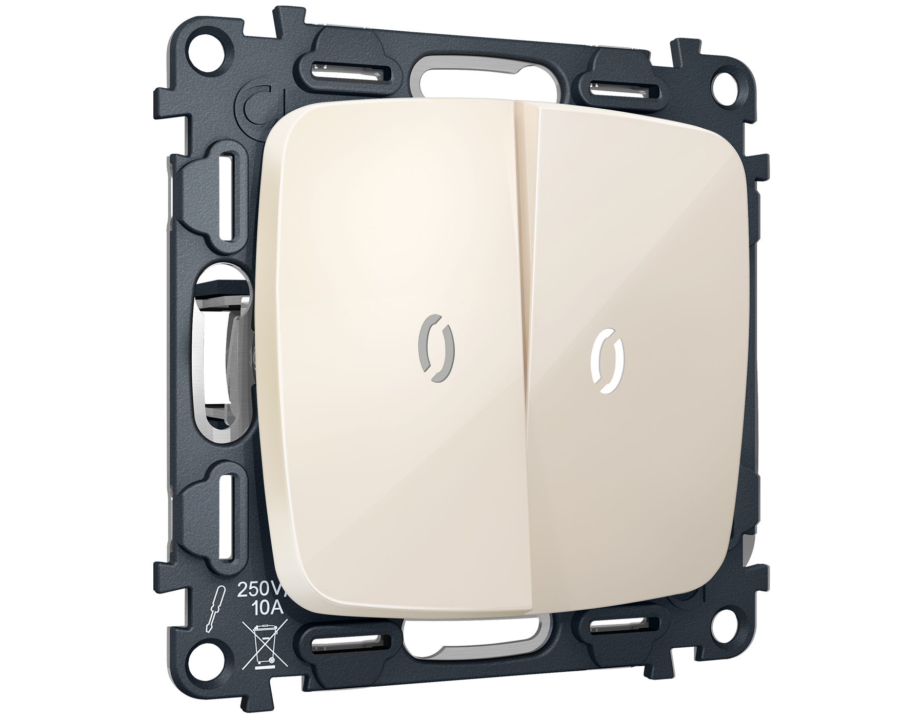 MO304015 Комплект механизма 2-кл выкл с подсв 5600K OMEGA Бежевый глянец QUANT(OP3040,VM115,G14W)