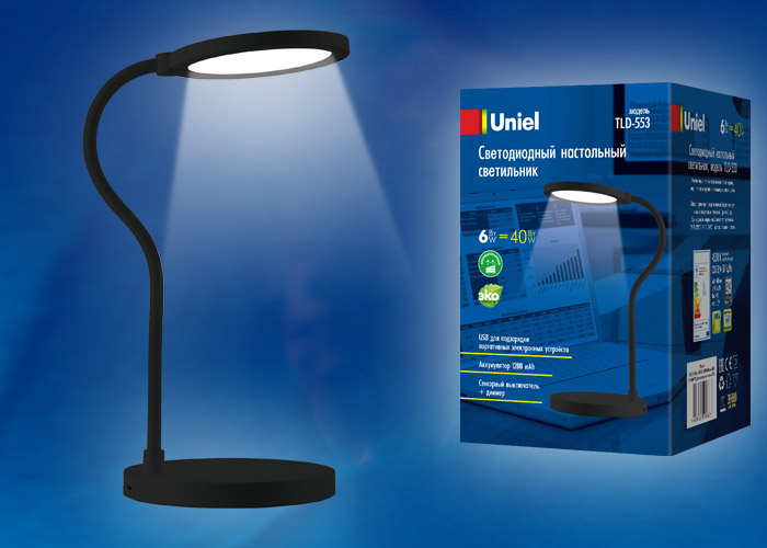 Светильник настольный UNIEL TLD-553 Black/LED/400Lm/4500K/Dimmer/USB