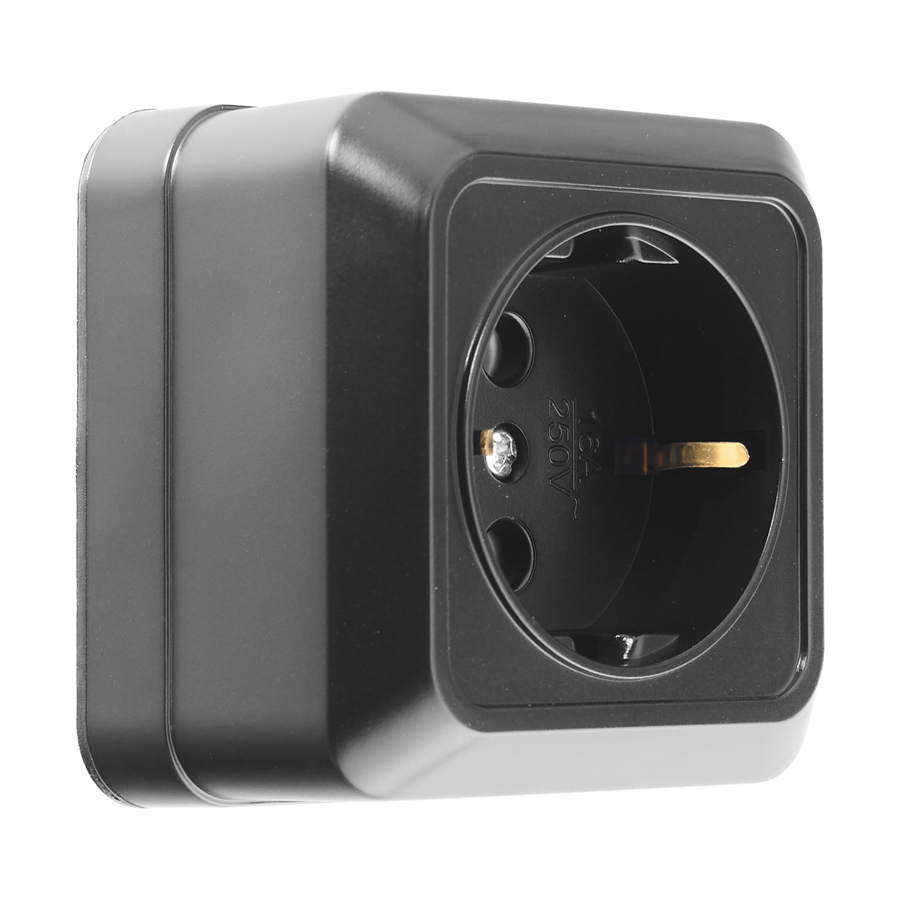 Розетка 2П+3 открытой установки IP20 16А 250В (керамика) черная "Альфа" General