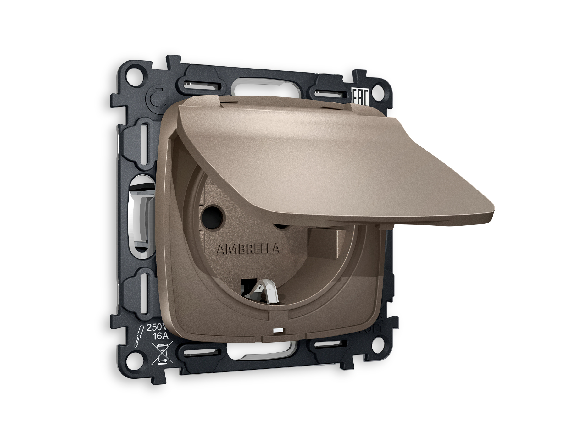 MO638010 Комплект механизма электр розетки OMEGA Тем/бронза матов с/з шт/кр IP44 QUANT(OP6380,VM141)