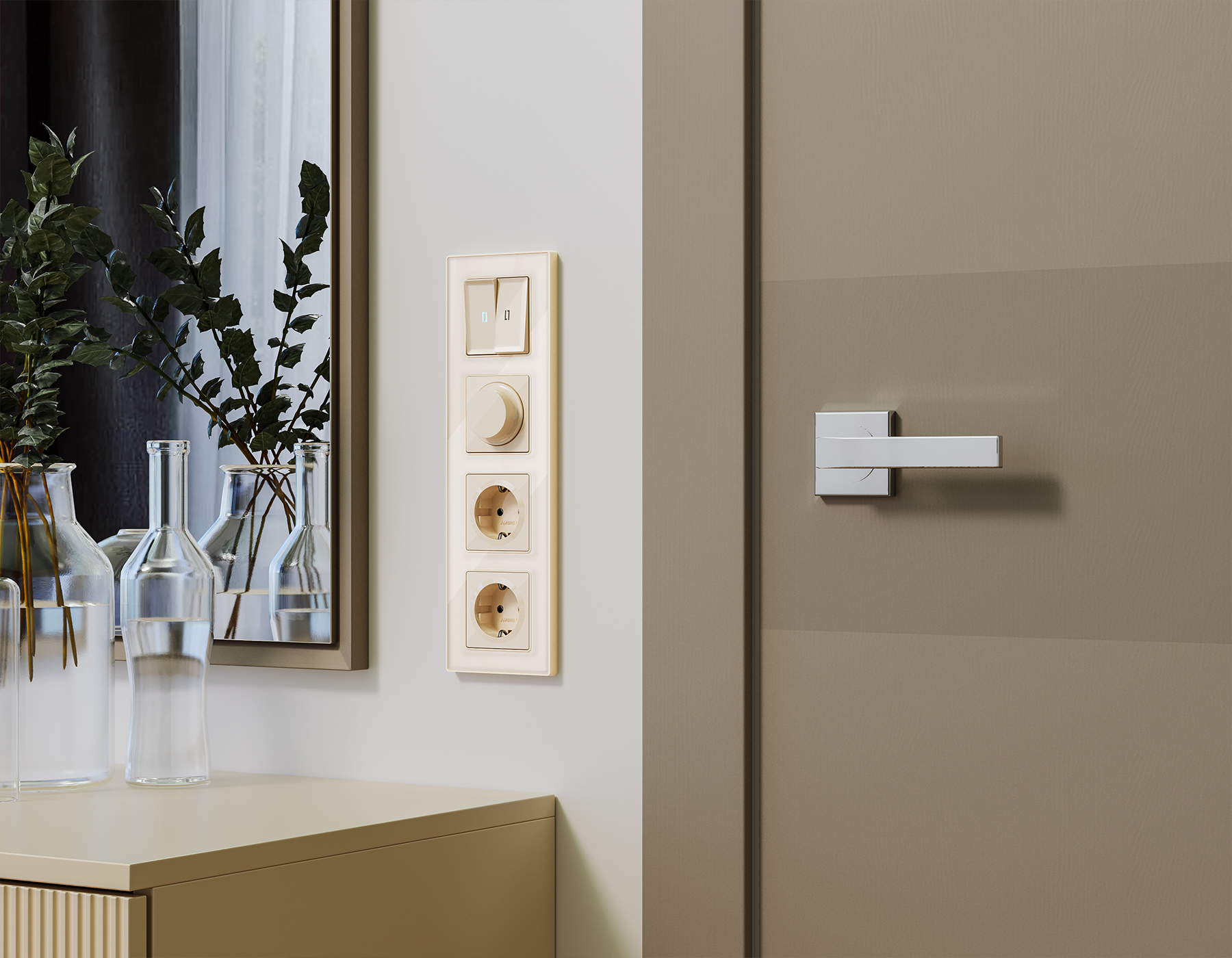 MA306010 Комплект механизма электр розетки ALFA Бежевый глянец с/з винт зажимах QUANT (AP3060,VM141)