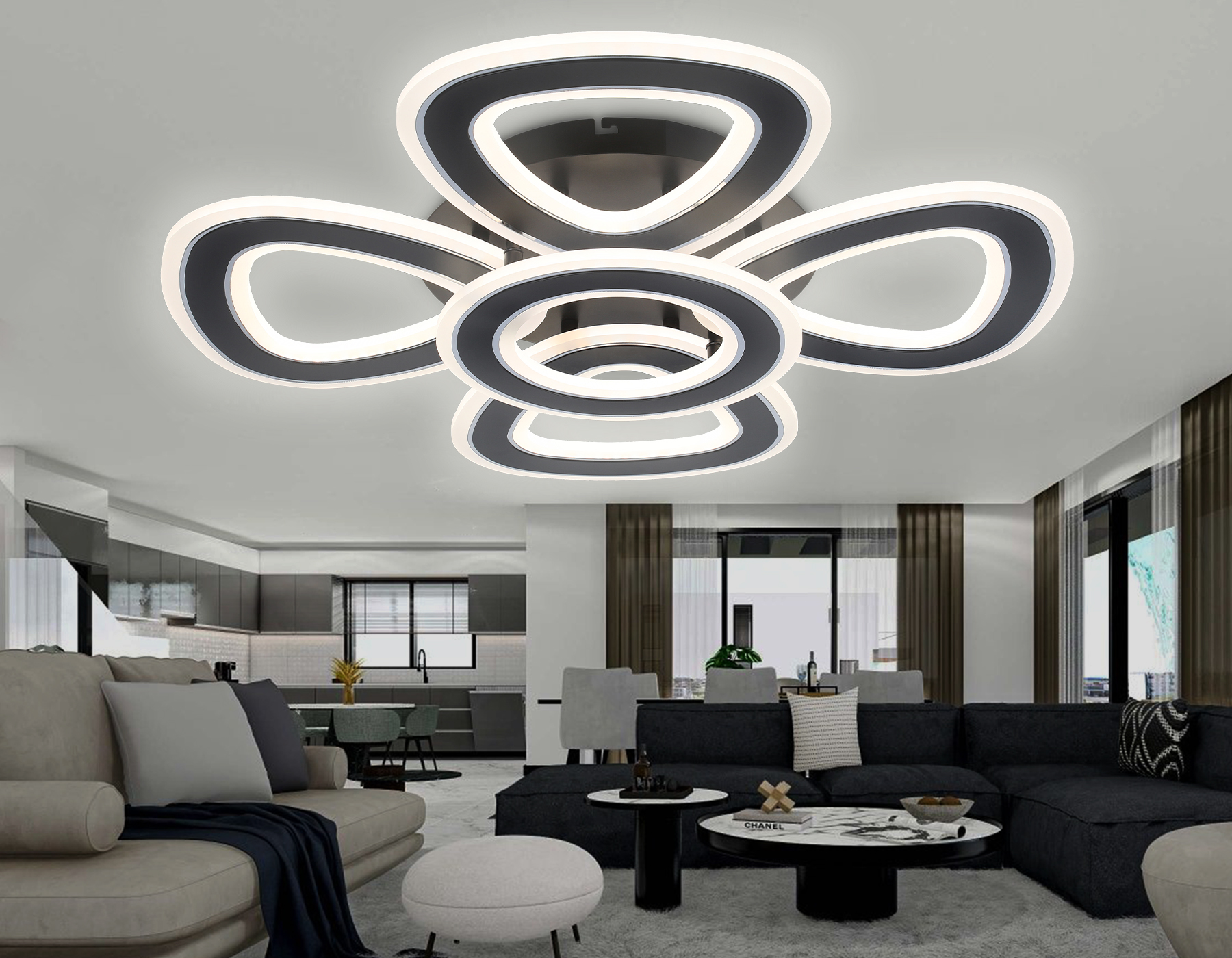 Светильник Ambrella FA8926/4+1 BK/CH черный/хром 163W 3000K-6400K 590*590*120 (ПДУ РАДИО 2.4G)