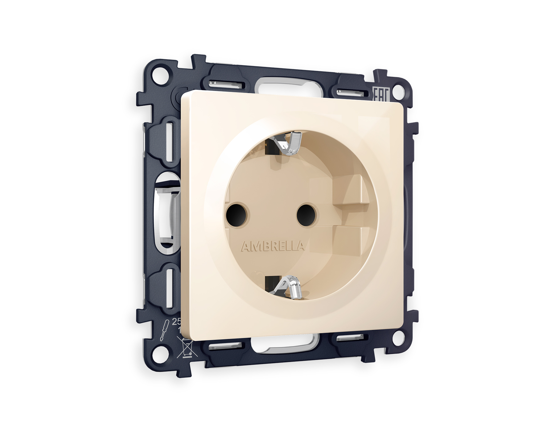 MA307010 Комплект механизма электр розетки ALFA Бежевый глянец с/з с шторками QUANT (AP3070, VM141)