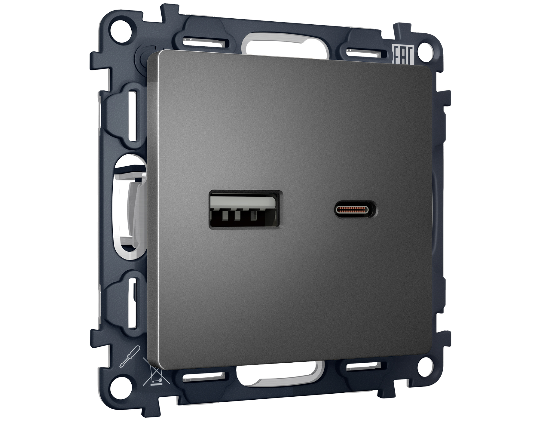 MA661010 Комплект механизма розетки ALFA Антрацит серый 2USB A+C 20W QUANT (AP6610,VM177)