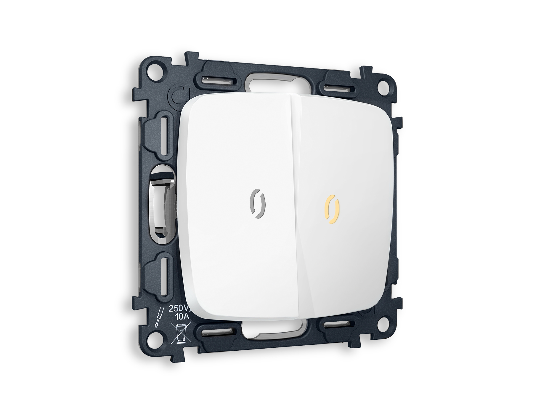 MO124010 Комплект механизма 2-кл выкл с подсв 3200K OMEGA Белый матовый QUANT(OP1240,VM115,G11Y)