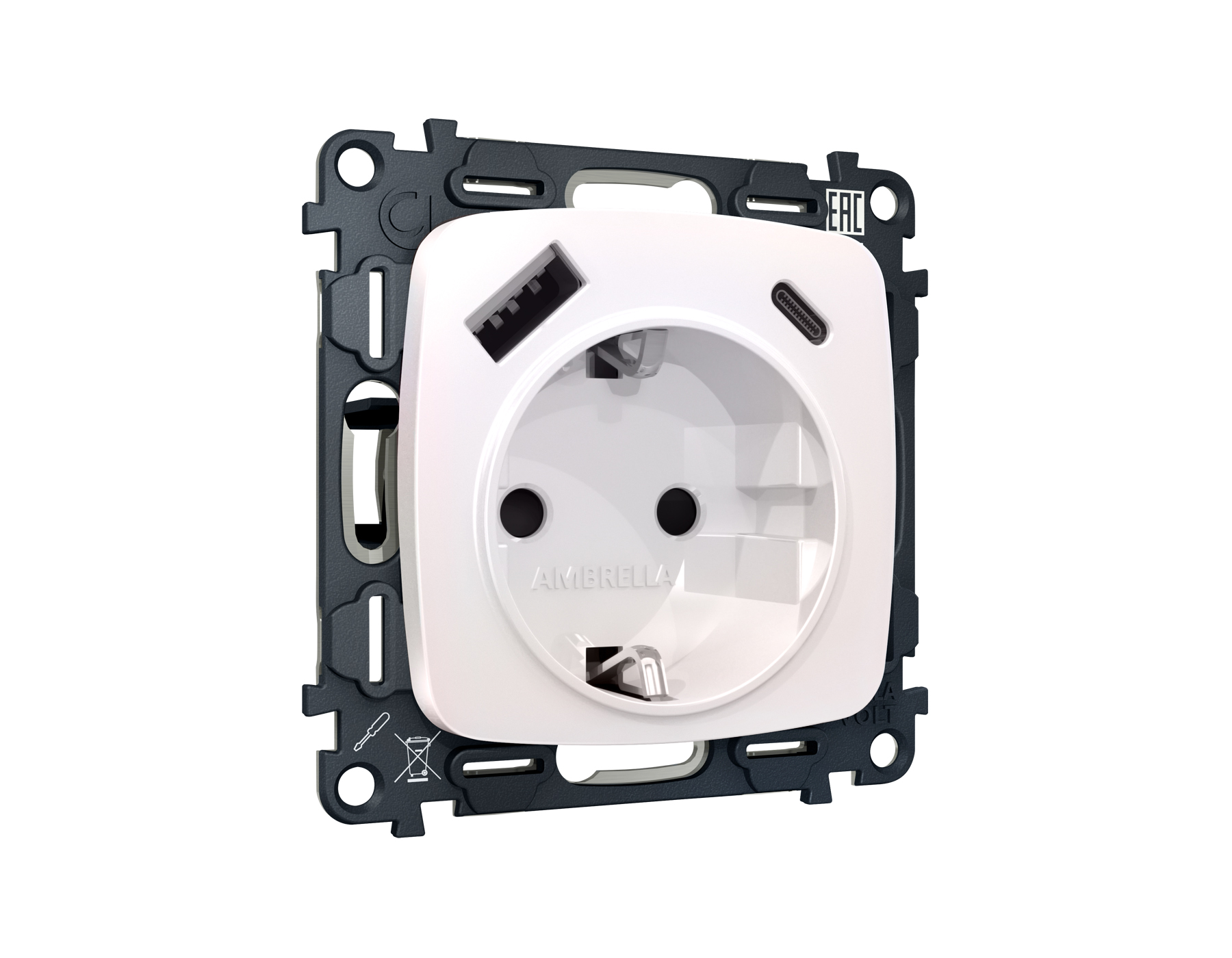 MO210010 Комплект механизма электр розетки OMEGA Жемчуг 2USB A+C 20W быст/з с/з QUANT(OP2100,VM160)