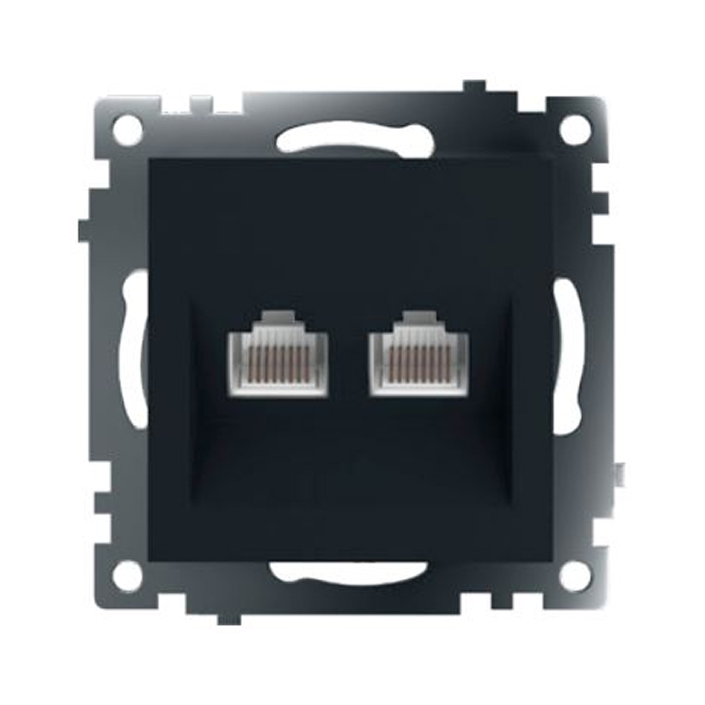 Розетка компьютерная 2-местная RJ-45 (механизм), серия Катрин, GLS00-7109-05, черный