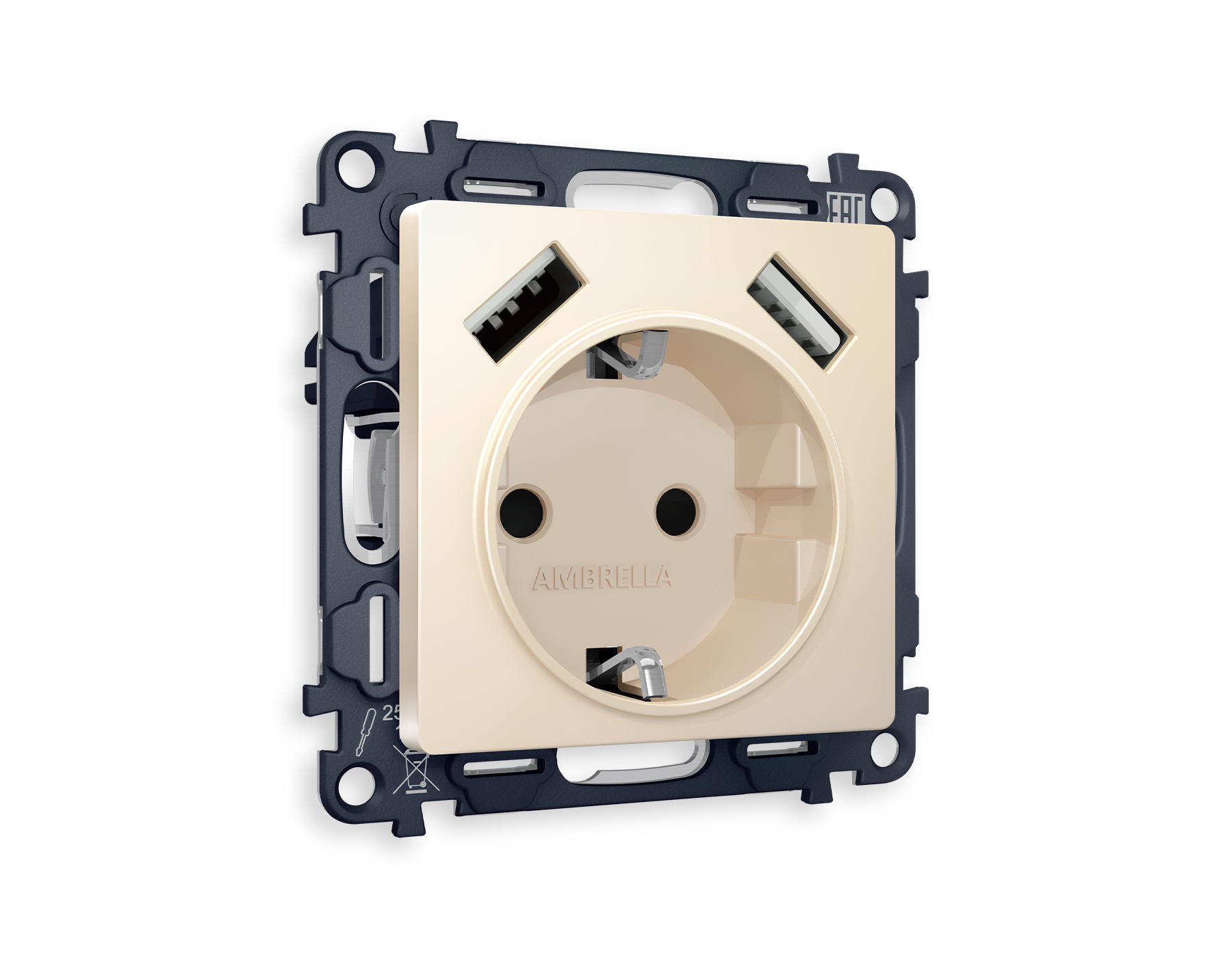 MA329010 Комплект механизма электр розетки ALFA Бежевый матовый 2USB A+A 18W QUANT (AP3290, VM155)