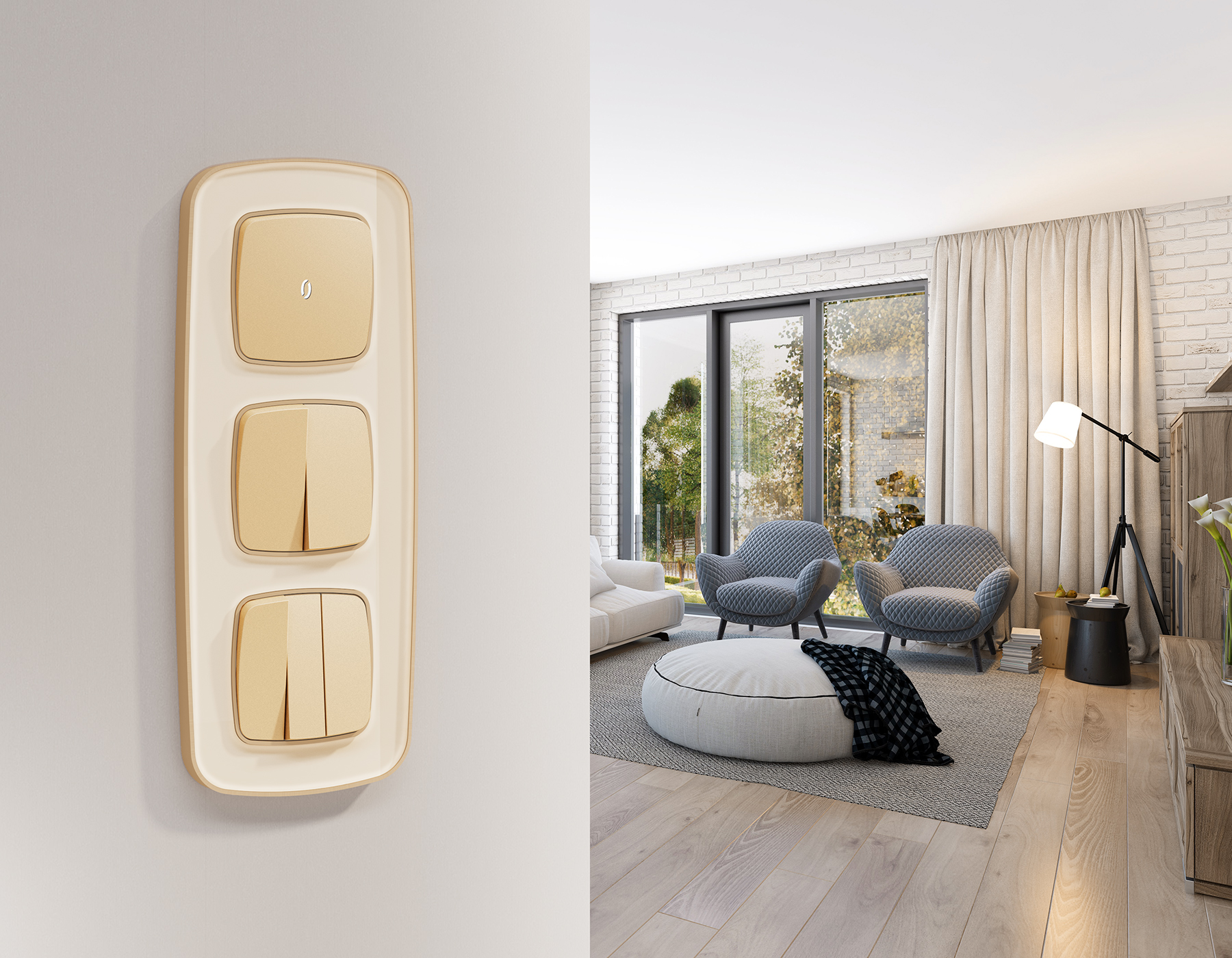 MO603030 Комплект механизма 2-клавишного перекрестного выключателя 10A-250V OMEGA Шампань QUANT (OP6