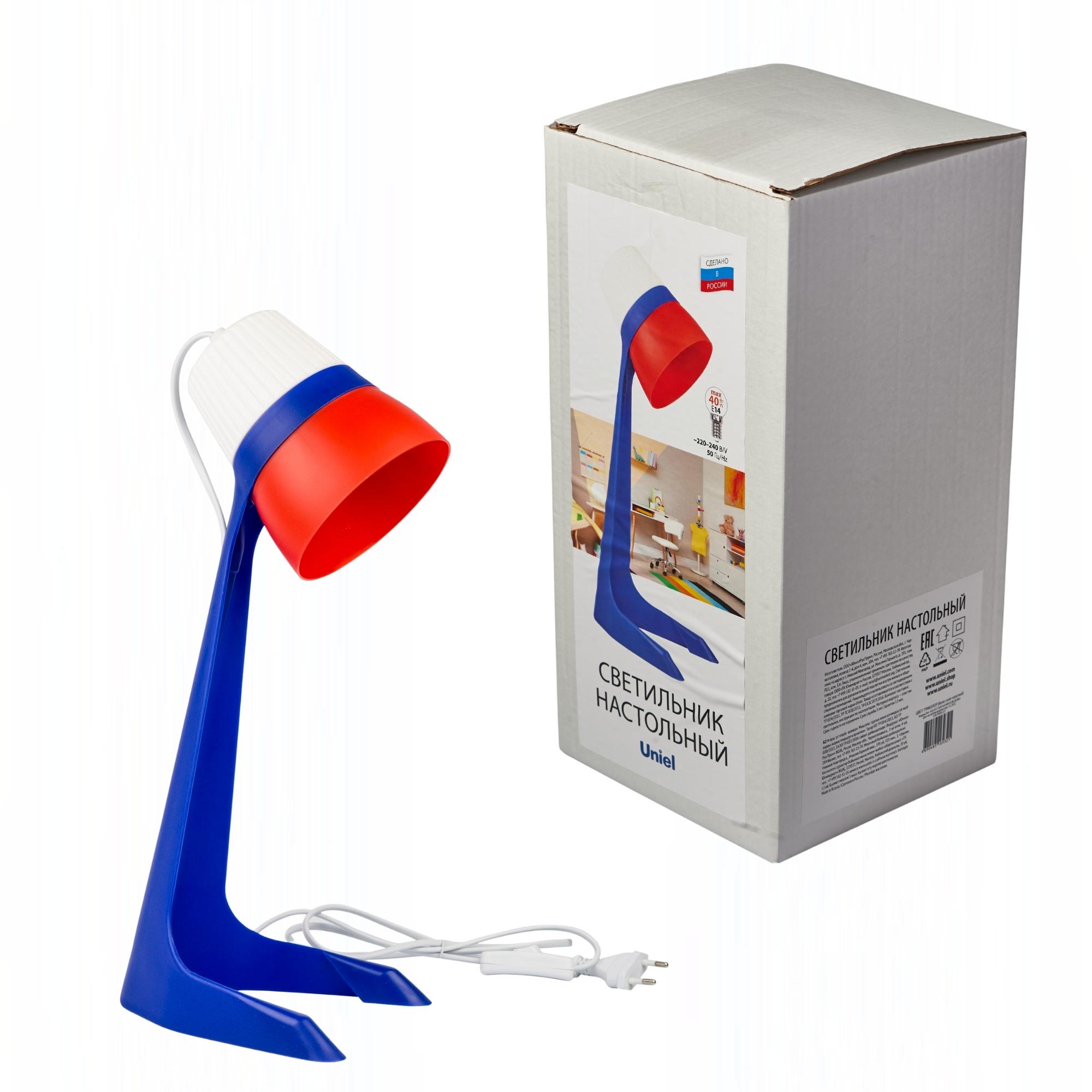Светильник настольный UNIEL ULO-K22 D/E14/A WHITE/BLUE/RED Механический выкл. Триколор