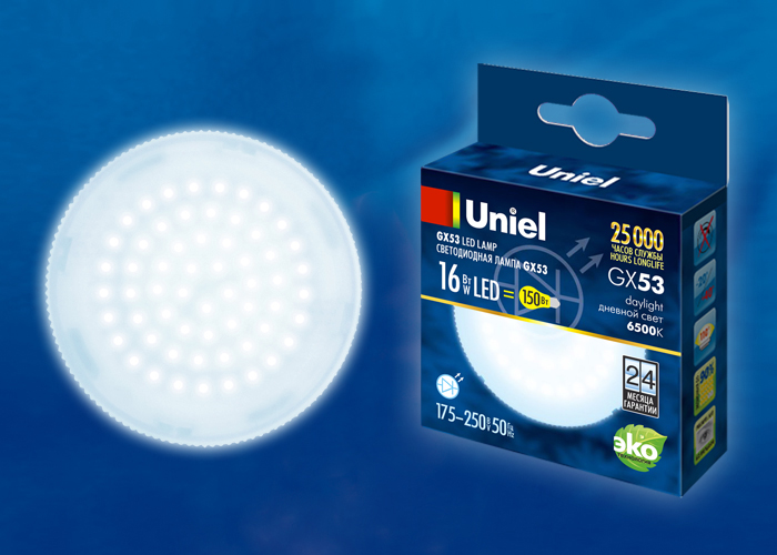 Лампа светодиодная UNIEL LED-GX53-16W/6500K/GX53/FR PLZ01WH картон