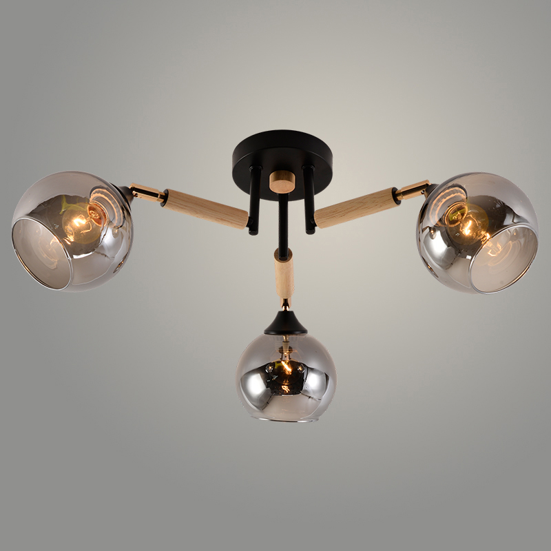 Люстра XA1570B/3 BK+FGD+WOOD черный/золото/дерево 3х60W E27 d620 h250, HN24