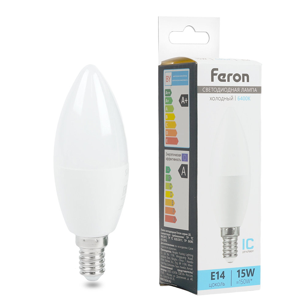 Лампа светодиодная FERON LB-980 15W 230V E14 6400K С37 