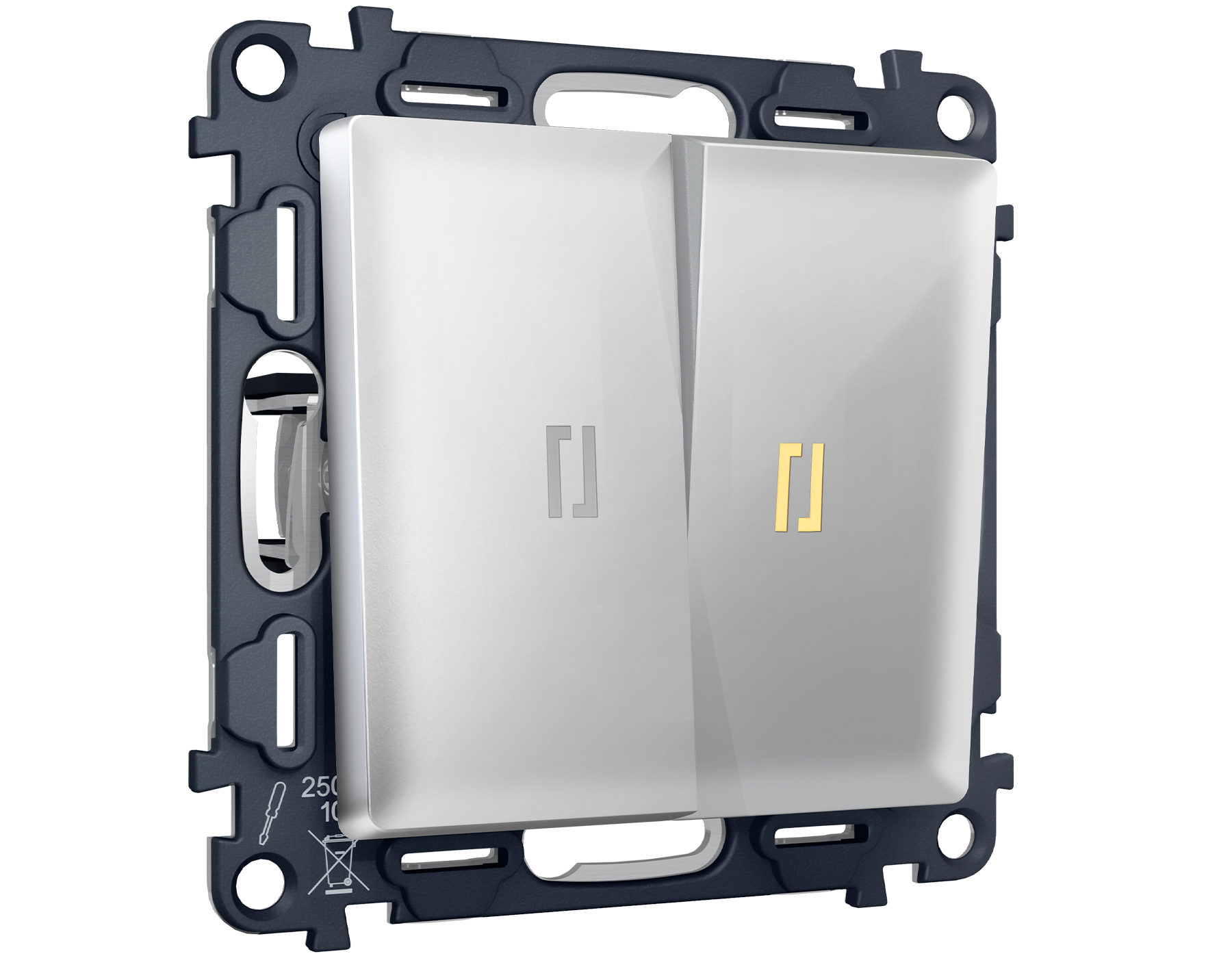 MA404030 Комплект механизма 2-кл прох.выкл с подсв 3200K ALFA Серебр глянец QUANT(AP4040,VM120,G22Y)