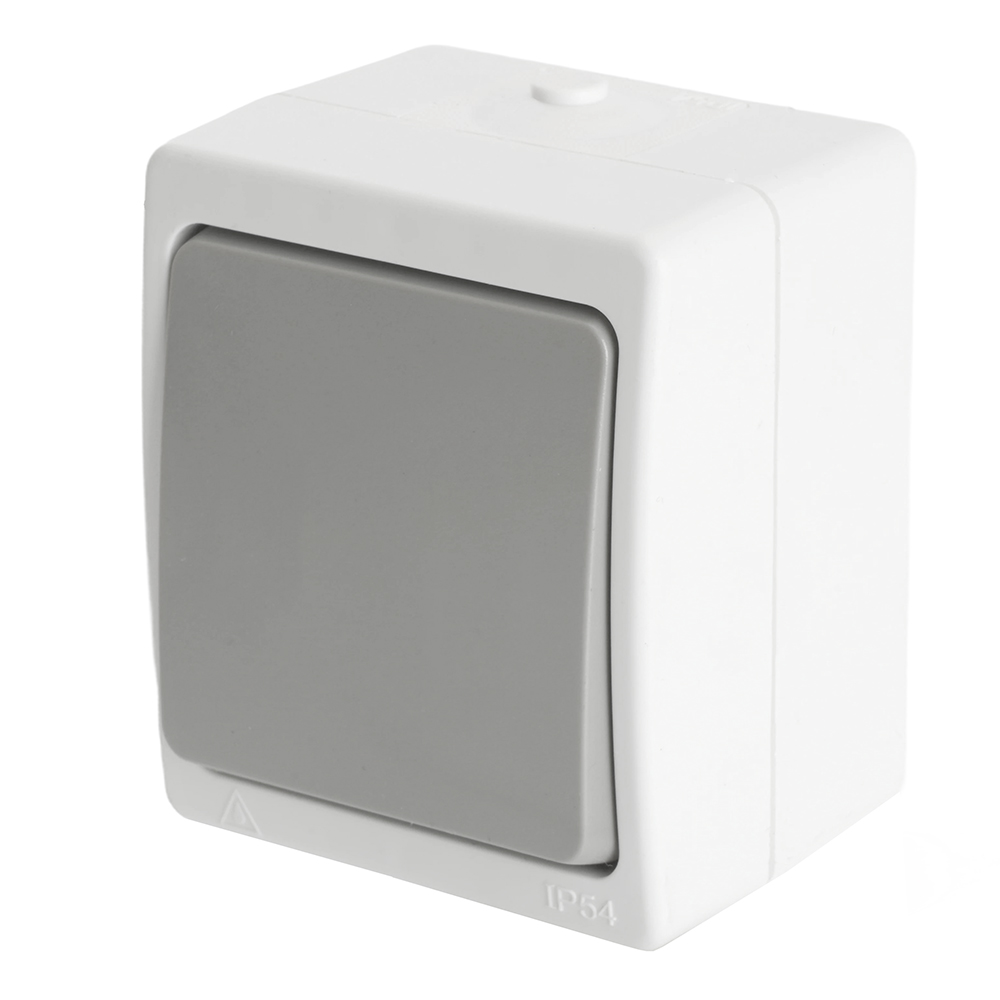 Переключатель 1-клавишный 250В, 10А, IP54, PSW10-212-54, белый/серый