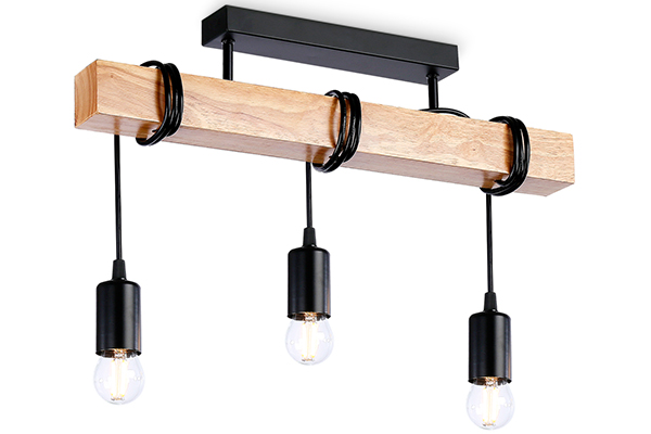 Светильник подвесной в стиле лофт Ambrella TR8182/3 BK/LW черный/светлое дерево E27*3 max 40W