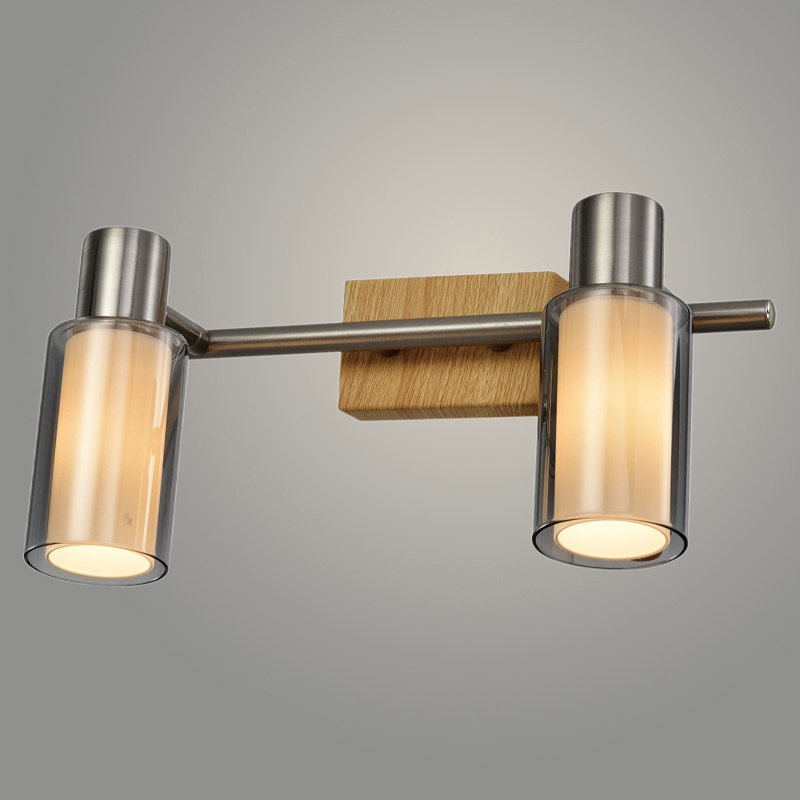 Спот 19561/2 SN+WOOD никель/дерево 2x40W E14 h130, WAN23