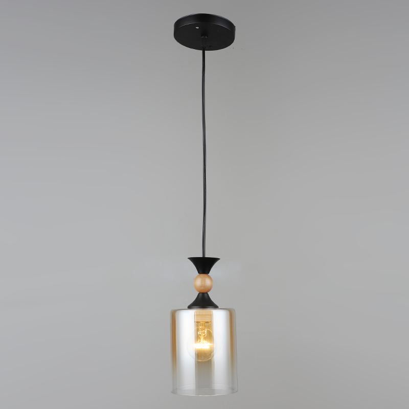 Подвес N5347/1HQ BK+WOOD черный 1х40W E27 d120 h800, QH22