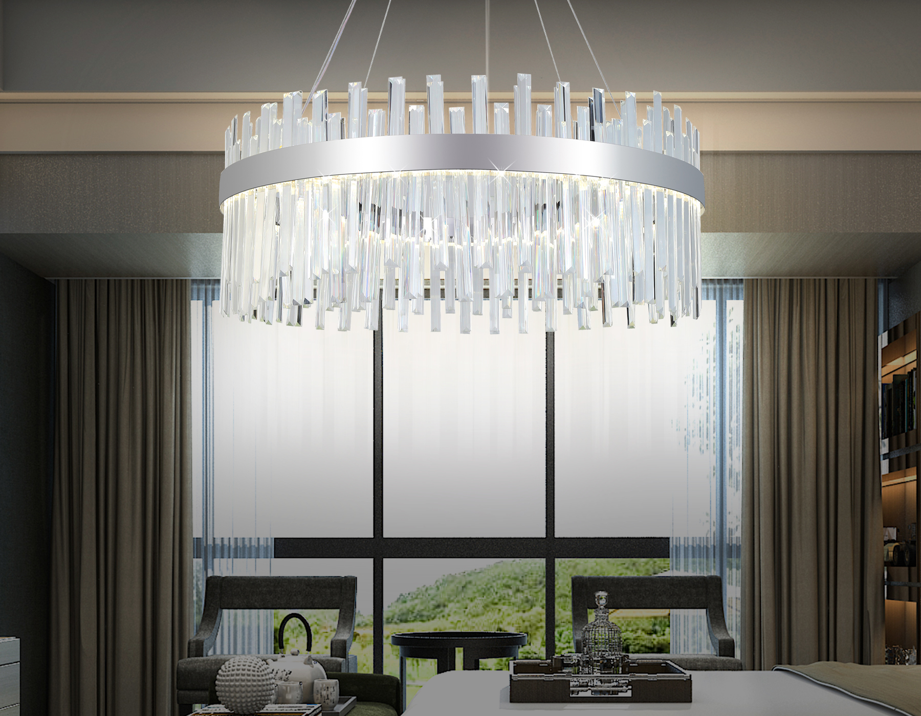 Люстра светодиодная Ambrella TR5011 CH/CL хром/прозрачный 88W 3000K/4200K/6400K D800*950(Без ПДУ)