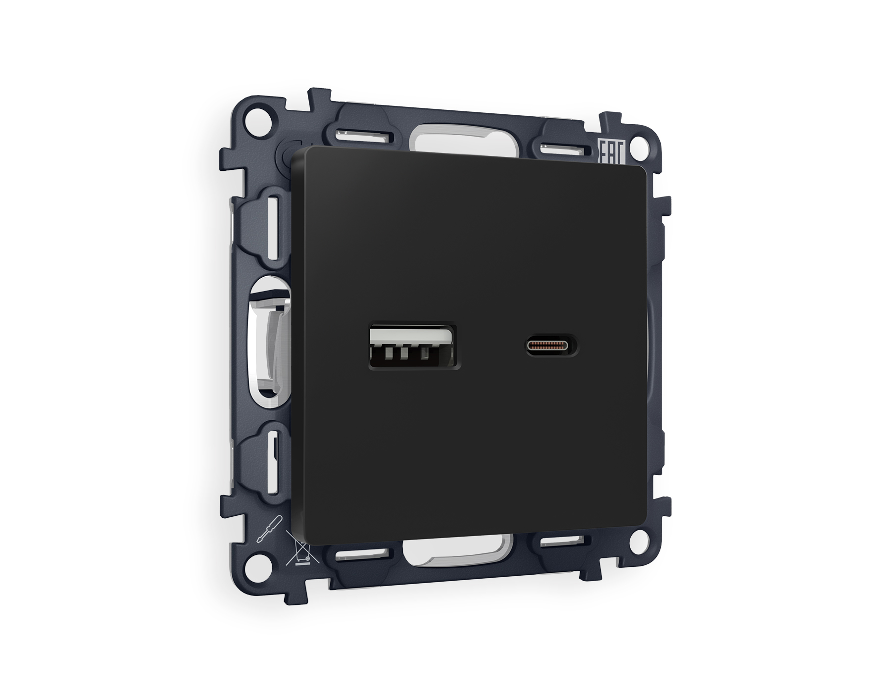 MA811010 Комплект механизма розетки ALFA Черный матовый 2USB A+C 20W QUANT (AP8110,VM177)