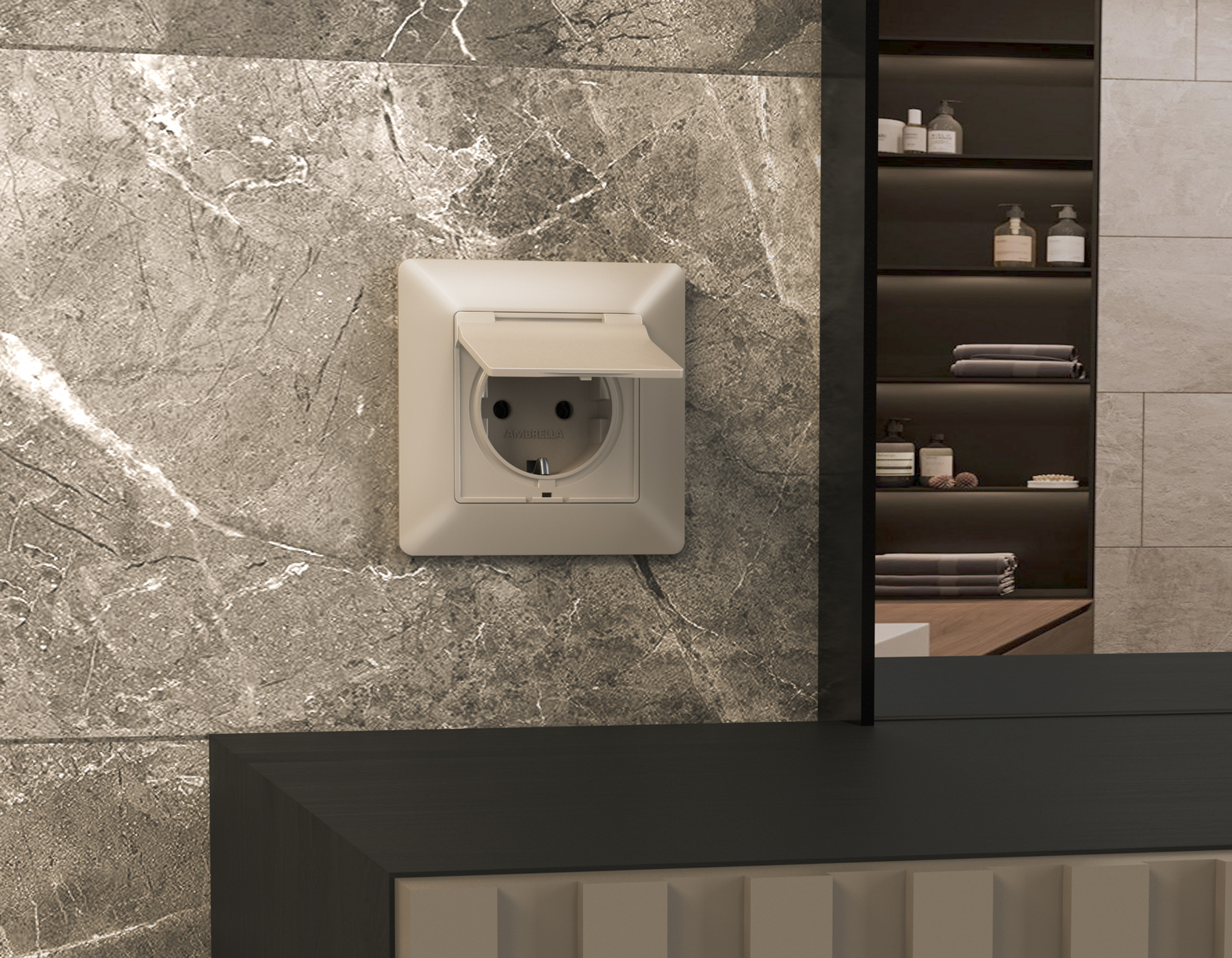 MA368010 Комплект механизма электр розетки ALFA Серо-беж матов с/з штор/кр IP44 QUANT (AP3680,VM141)