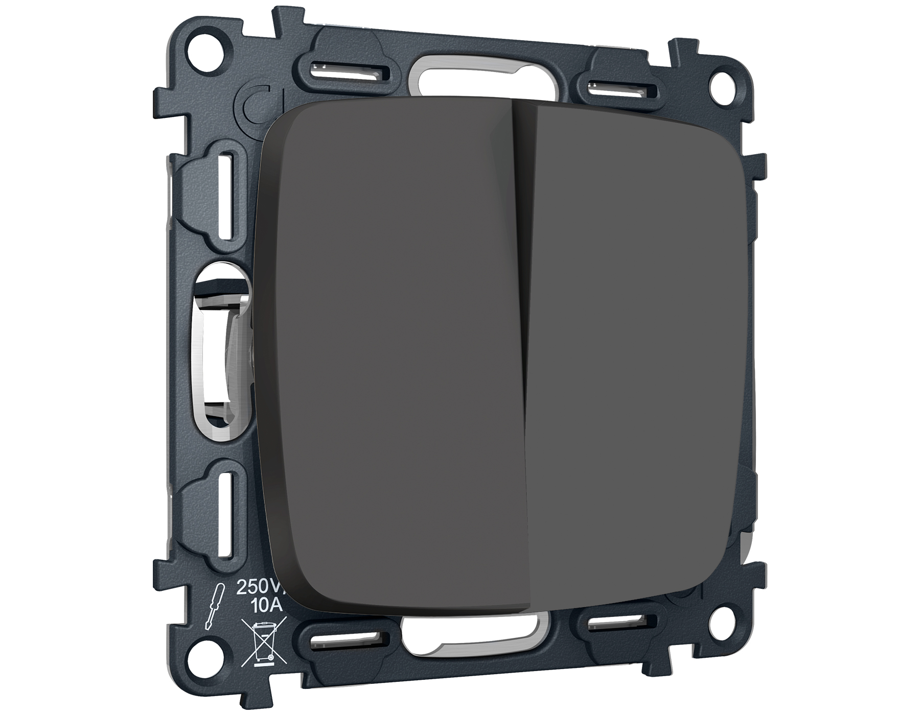 MO903030 Комплект механизм 2-клавишного перекрестного выключателя 10A-250V OMEGA Графит Мягкое касан