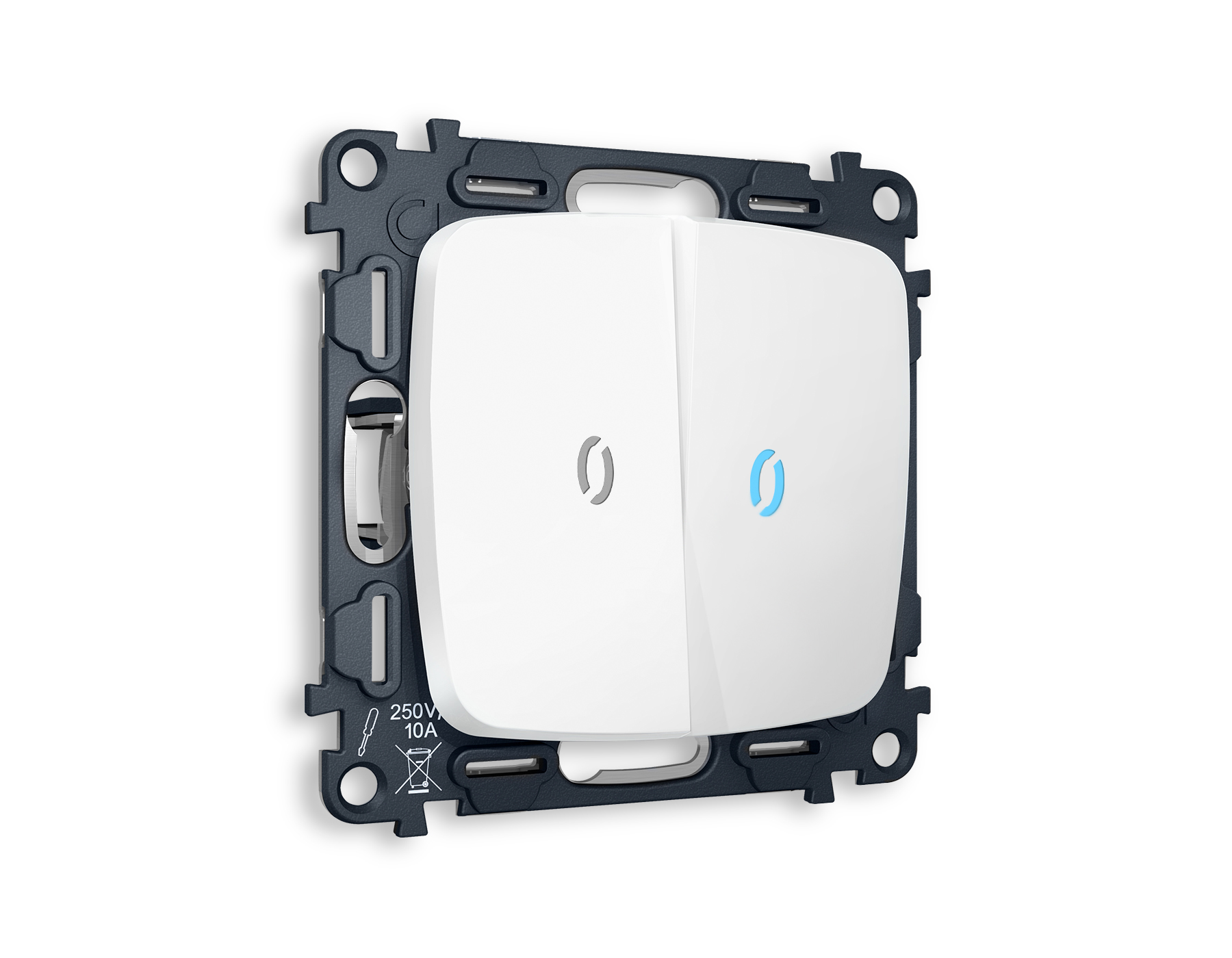 MO124040 Комплект механизма 2-кл прох.выкл с подсв 10000K OMEGA Белый матов QUANT(OP1240,VM120,G29B)