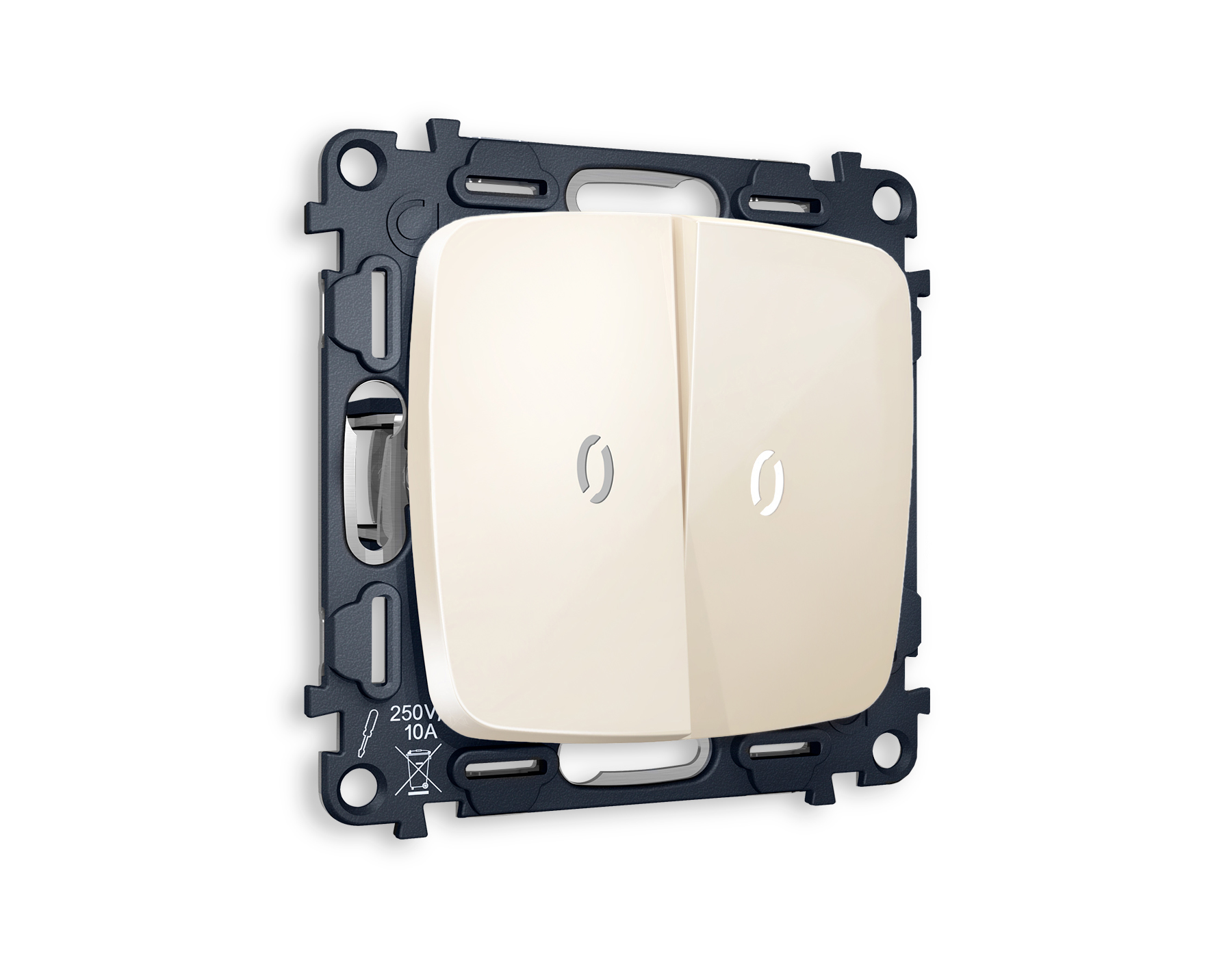 MO304035 Комплект механизма 2-кл прох.выкл с подсв 5600K OMEGA Бежев глянец QUANT(OP3040,VM120,G25W)