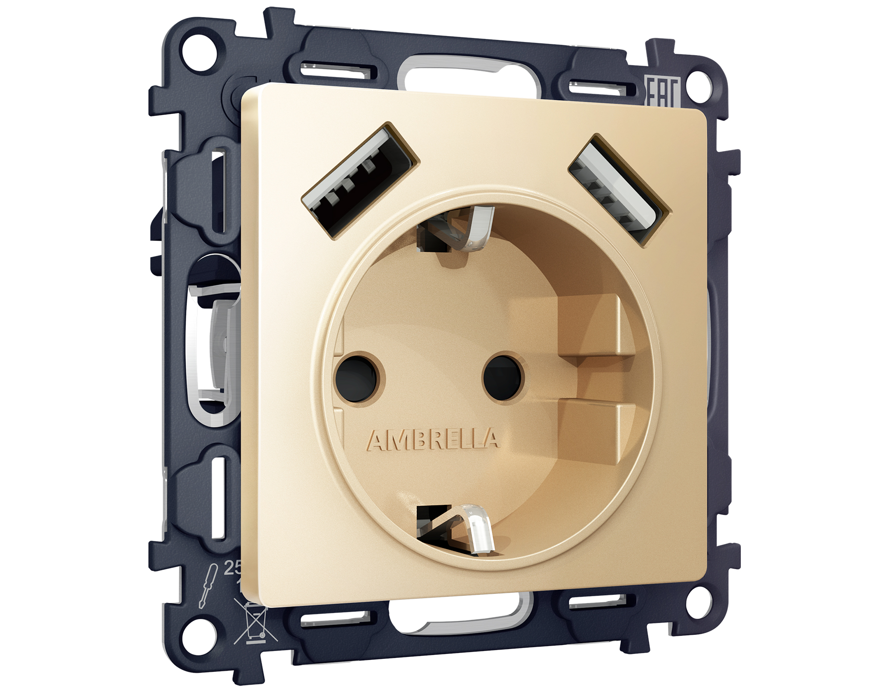 MA609010 Комплект механизма электр розетки ALFA Шампань 2USB A+A 18W с/з QUANT (AP6060, VM155) 