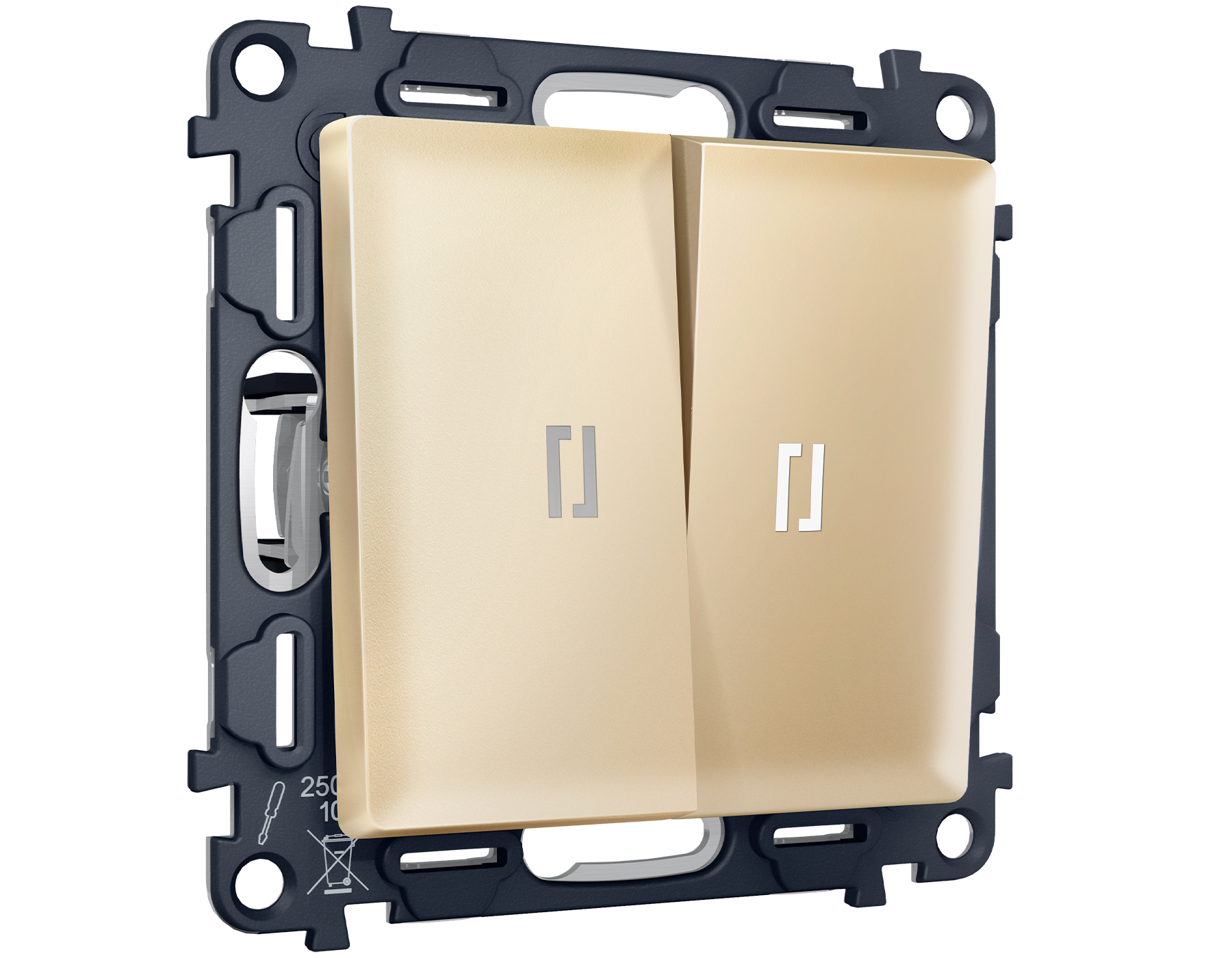 MA604035 Комплект механизма 2-кл прох.выкл с подсветкой 5600K ALFA Шампань QUANT (AP6040,VM120,G25W)