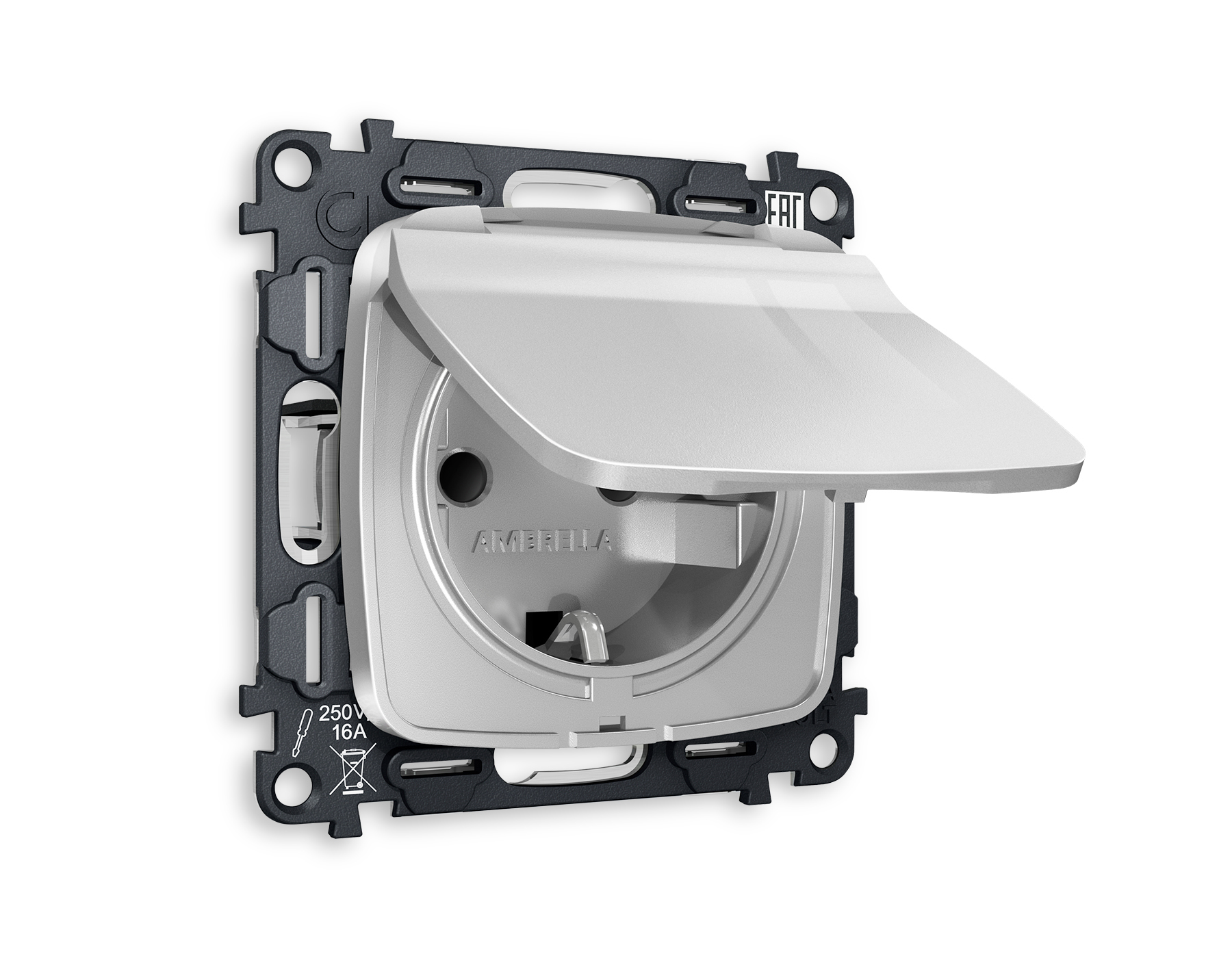 MO408010 Комплект механизма электр розетки OMEGA Серебро глянец с/з штор/кр IP44 QUANT(OP4080,VM141)