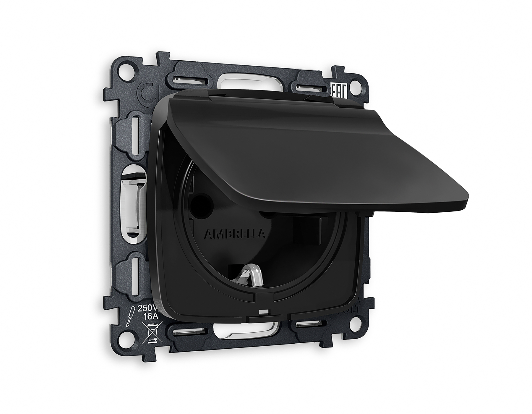 MO808010 Комплект механизма электр розетки OMEGA Черный матовый с/з штокр/кр IP44 QUANT(OP8080,V141)