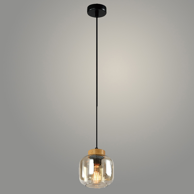 Подвес 24252-1A BK+WOOD черный/дерево 1х40W E27 h1000, 24