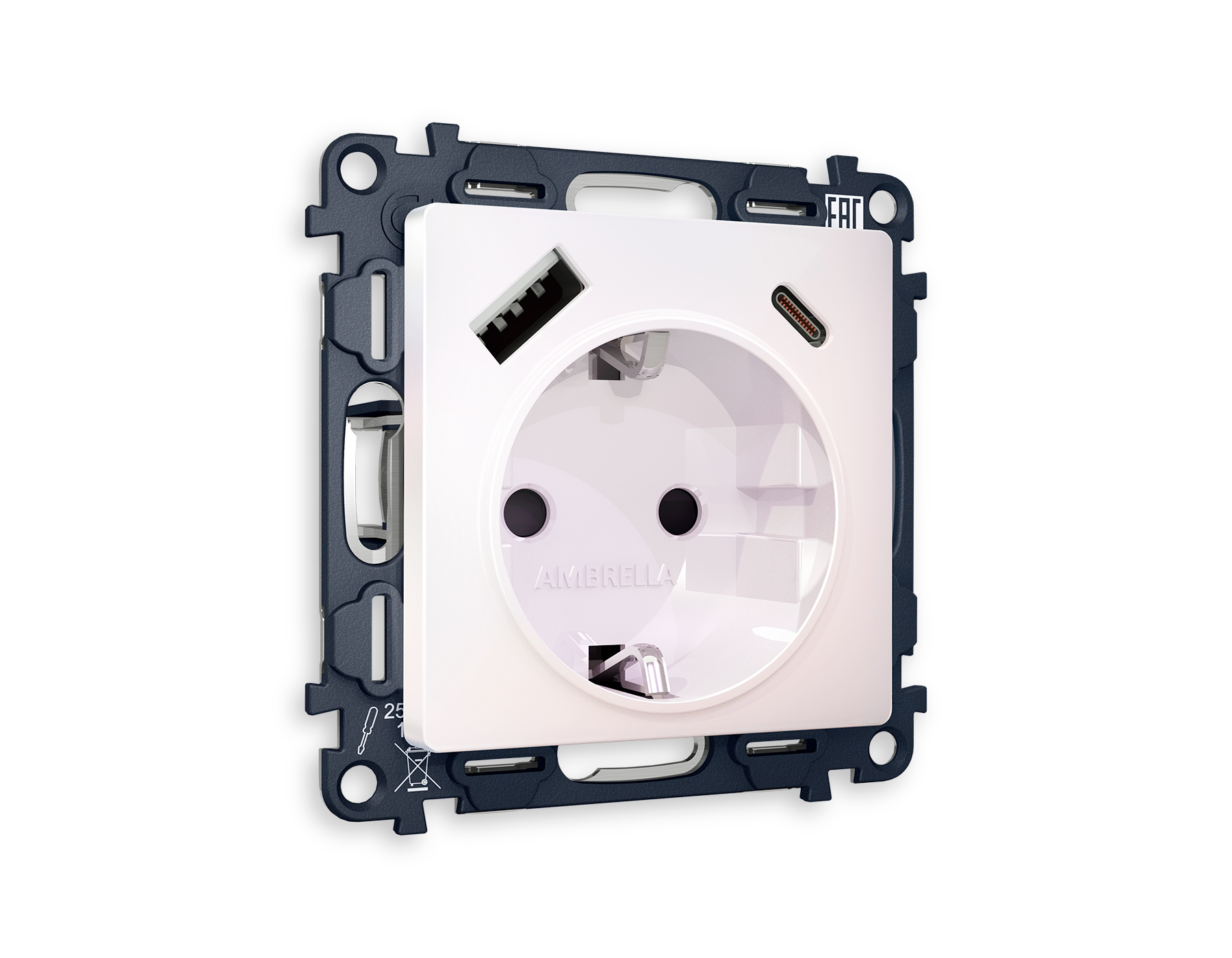 MA210010 Комплект механизма электр розетки ALFA Жемчуг 2USB A+C 20W быст.зар с/з QUANT(AP2100,VM160)